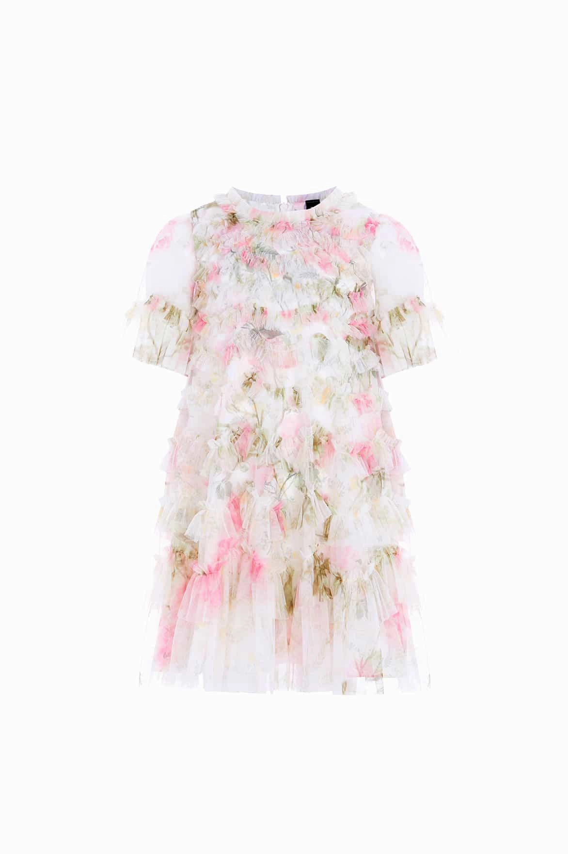 Rose Scallop Ruffle Kids Dress Wicking Inner Lining simple design