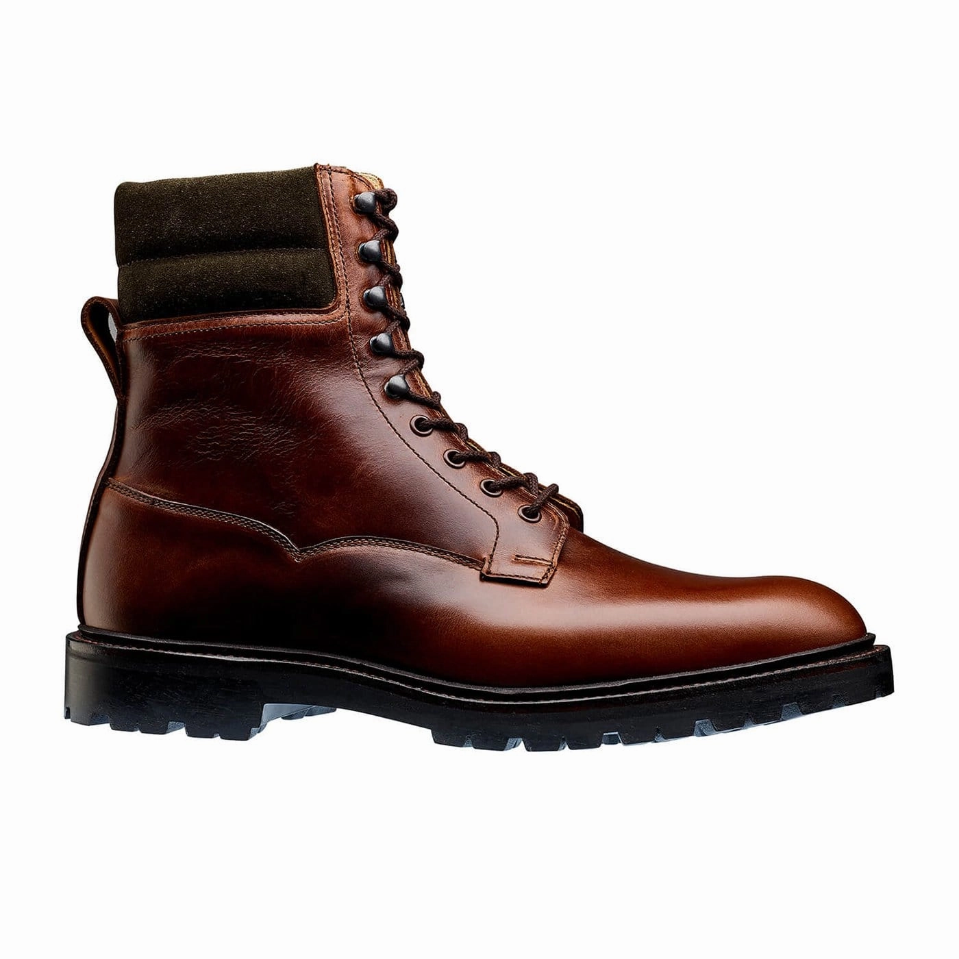 Ross Chocolate Hurricane Hide & Earth Green Suede Collar Comfortable Arch Support Comfortable Tongue