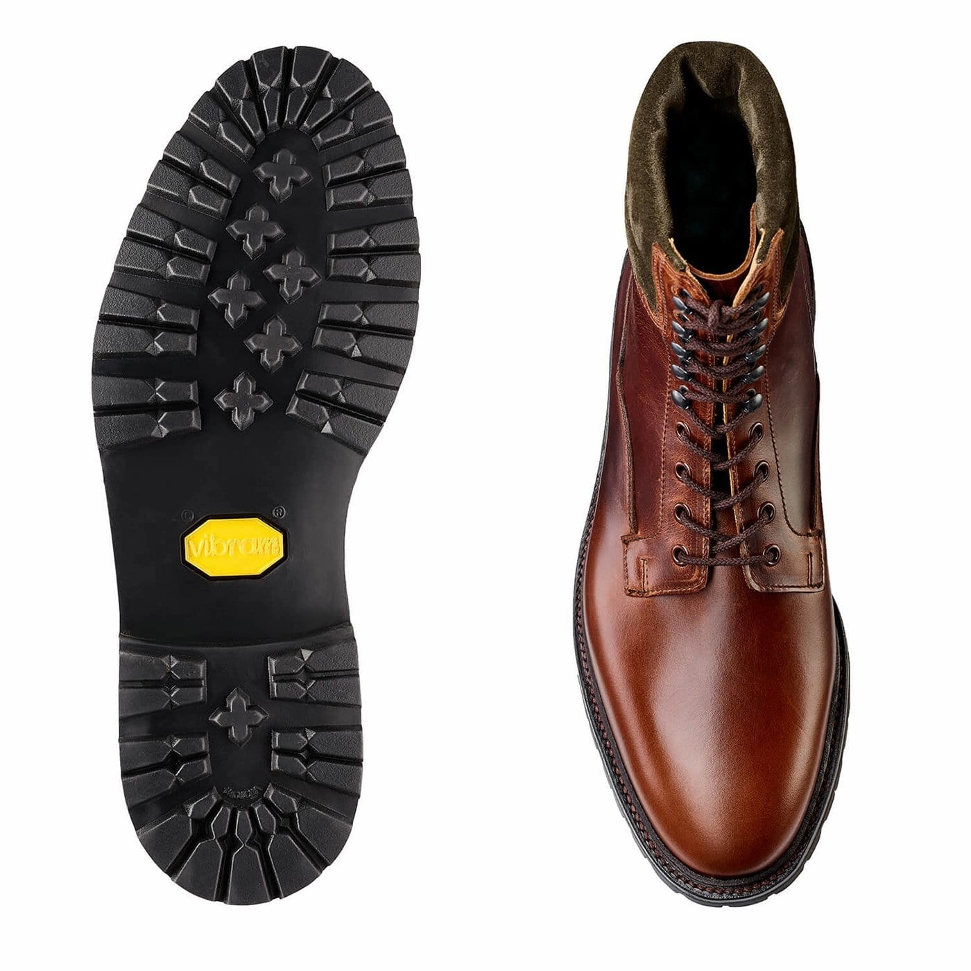 Lace Up Design Ross Chocolate Hurricane Hide & Earth Green Suede Collar