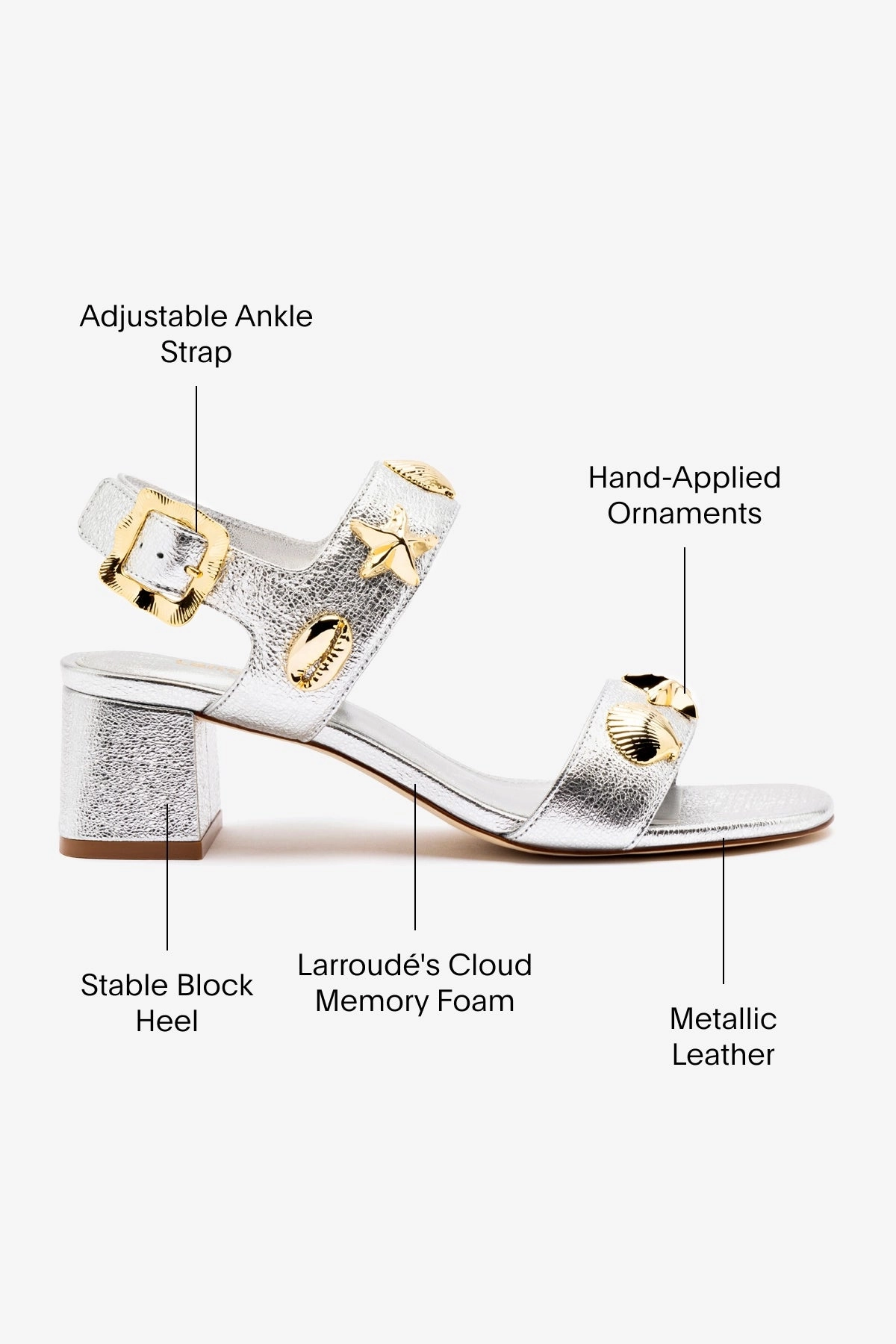 Madison Block In Silver Metallic Leather Joint Care Pose Ready