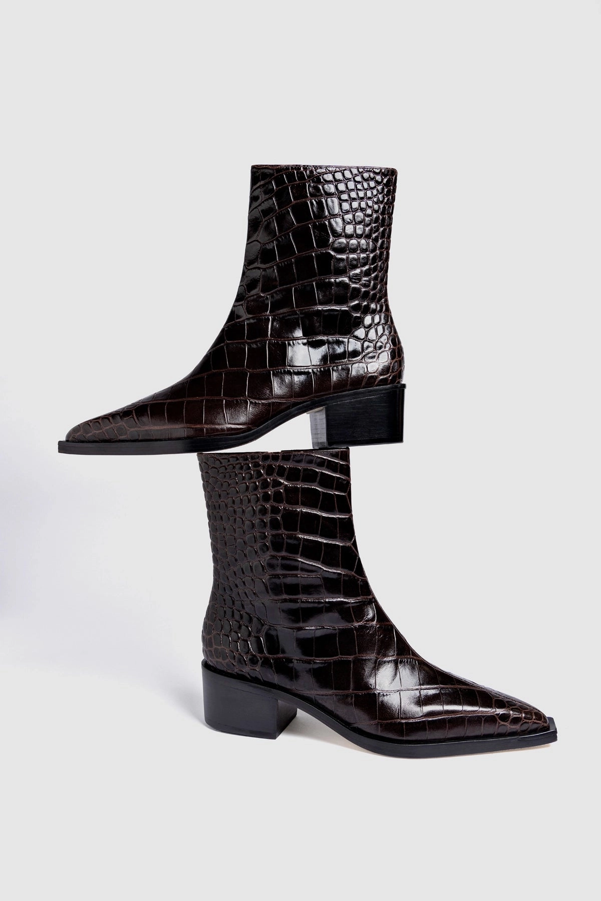 New Drop Florencia Low Boot In Croco Brown Leather