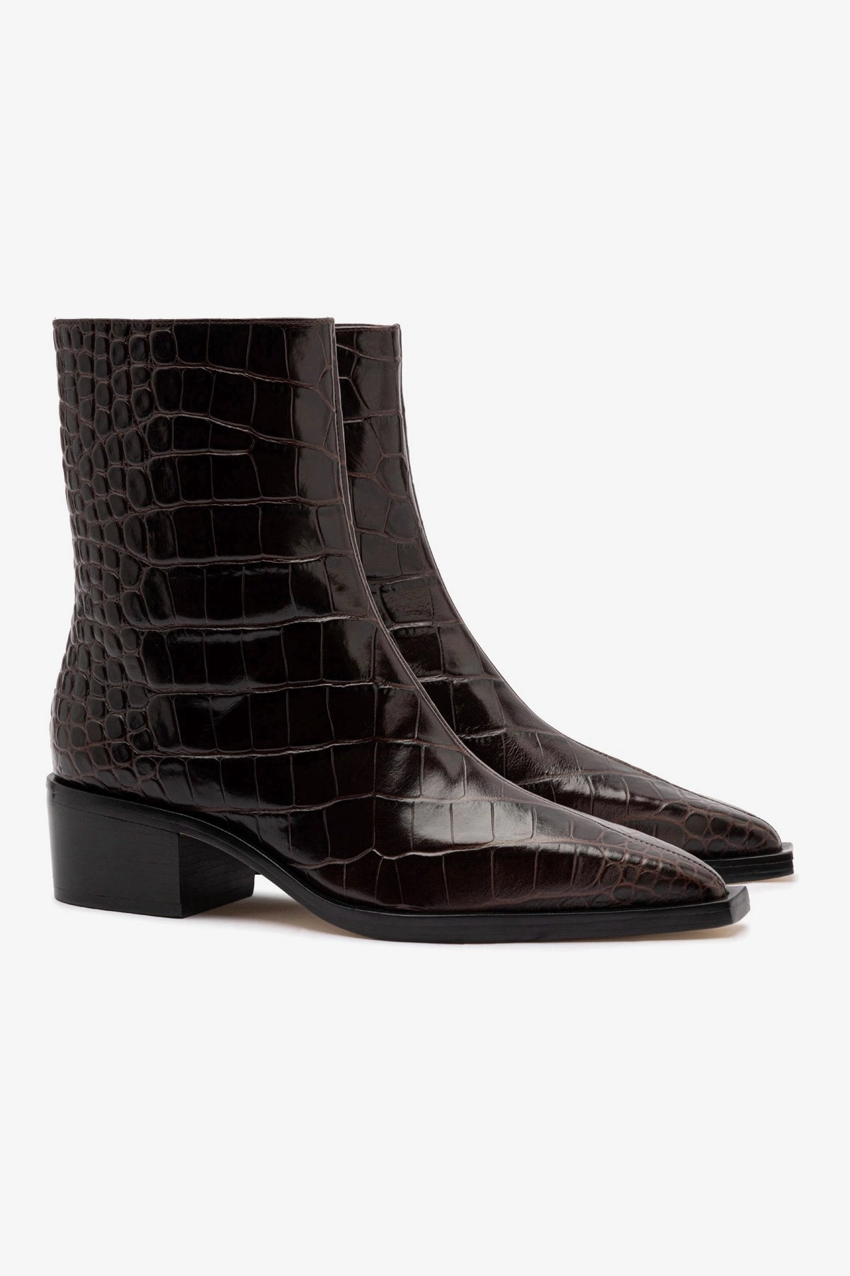 Florencia Low Boot In Croco Brown Leather New In Cliff Edge