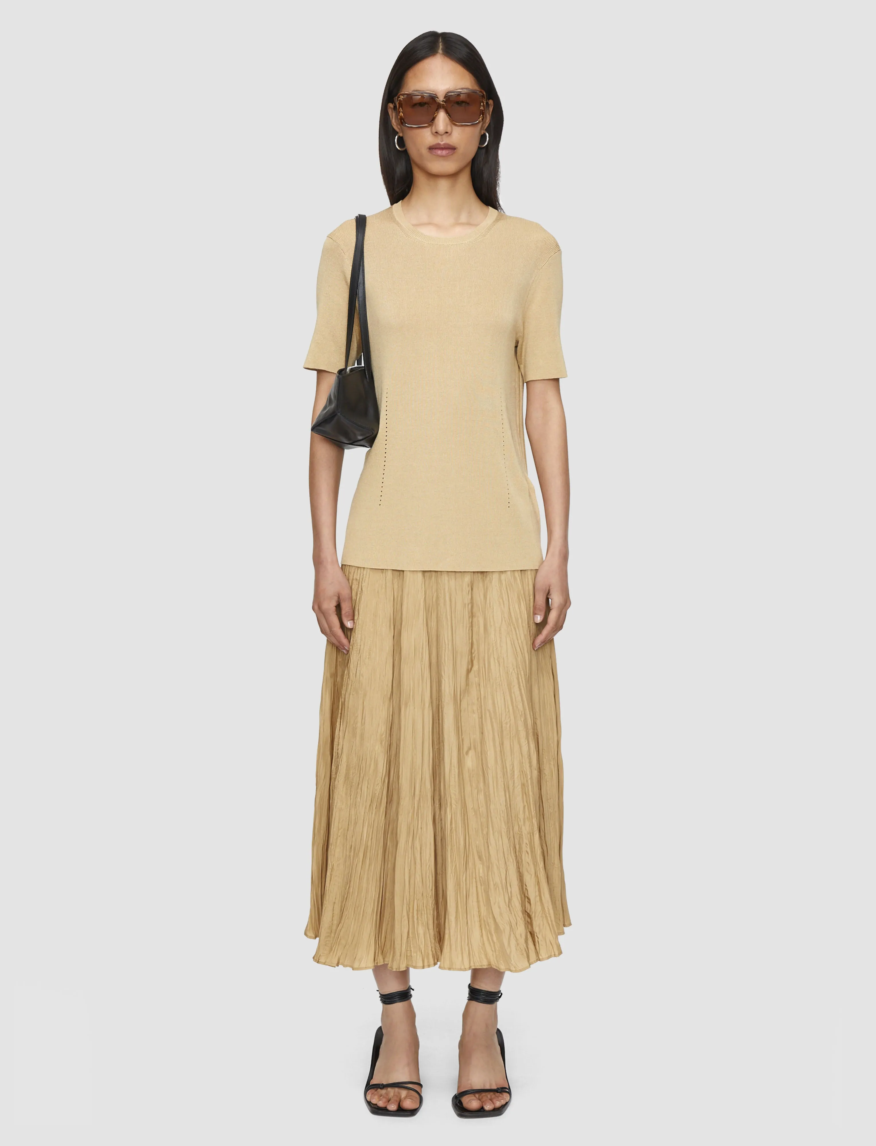 Satiny Rib Knit Top Wrinkle Recovery Fabric Water Repellent Treatment