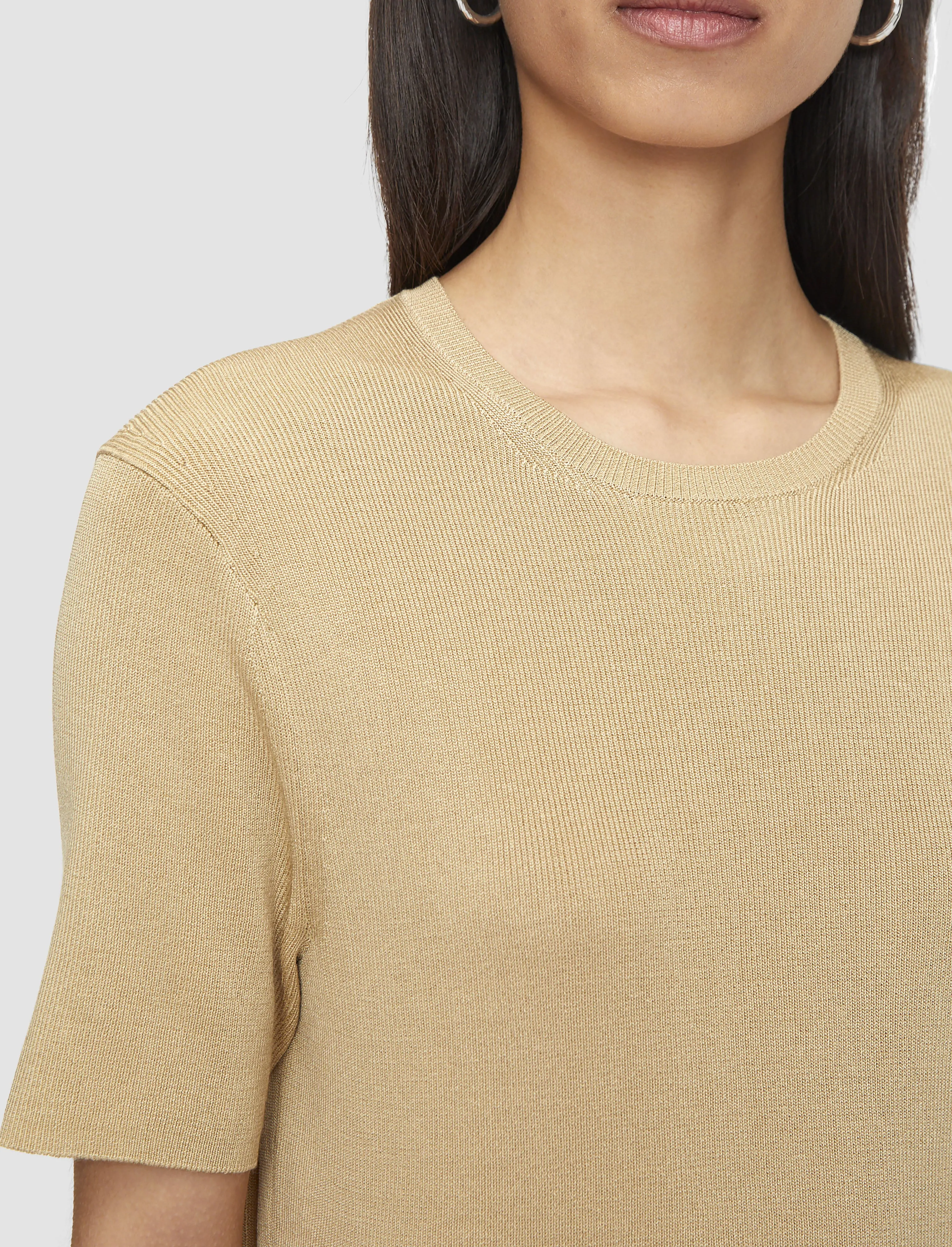 Satiny Rib Knit Top Ribbed collar