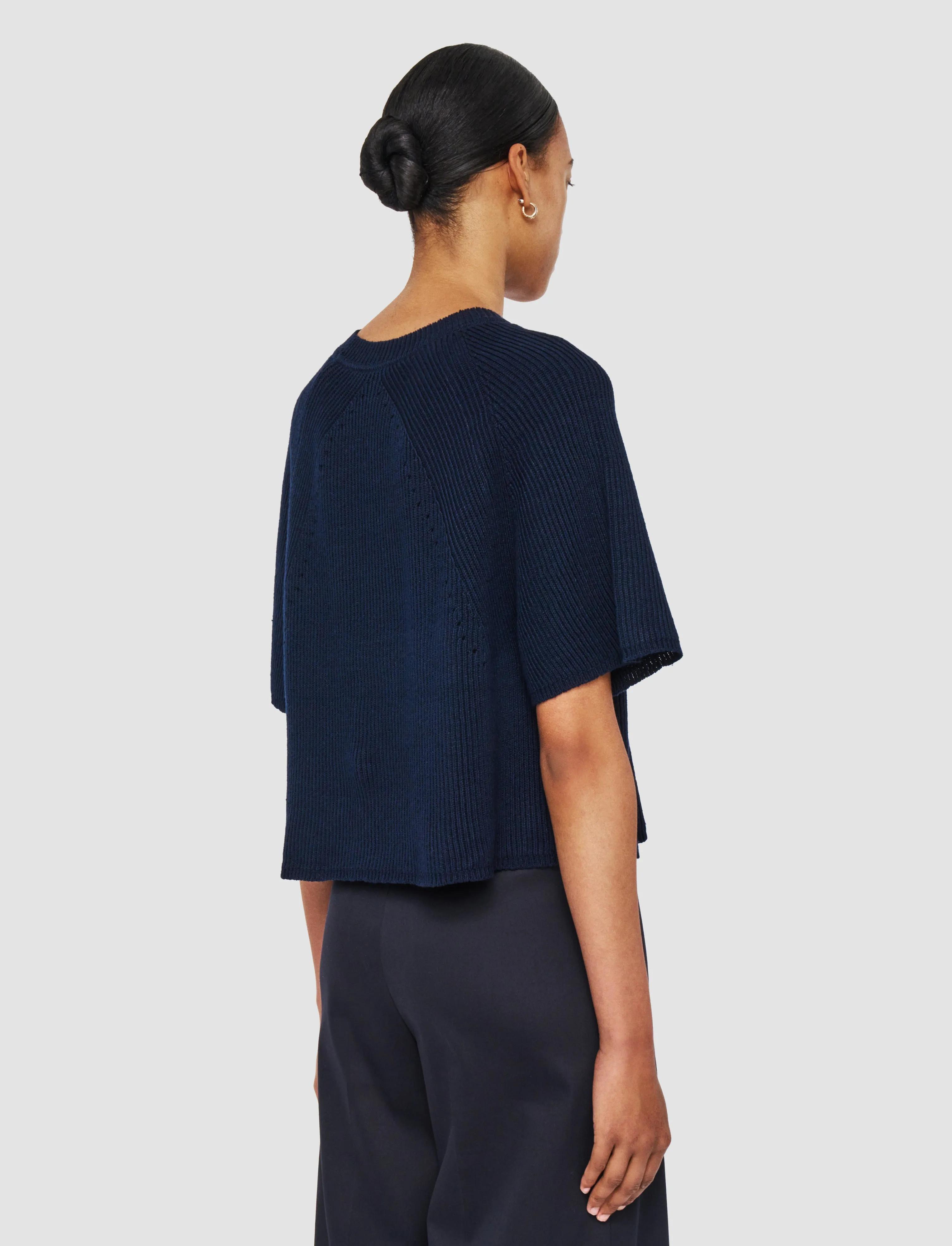 Multipanel Construction Relaxed Style Linen Blend Knit Top