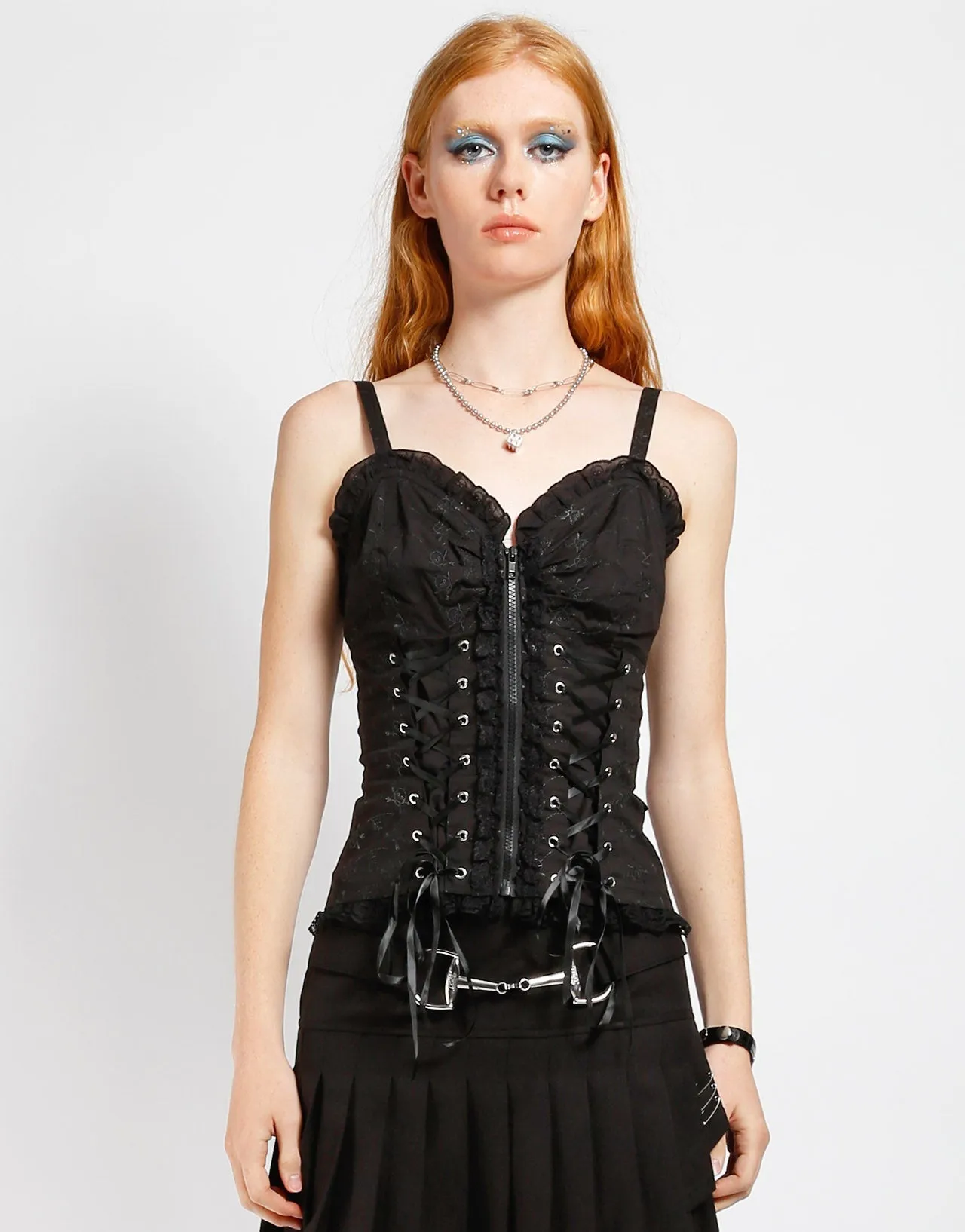 StaticResistant Material Reinforced Buttonholes SKULL EMBROIDERY CORSET