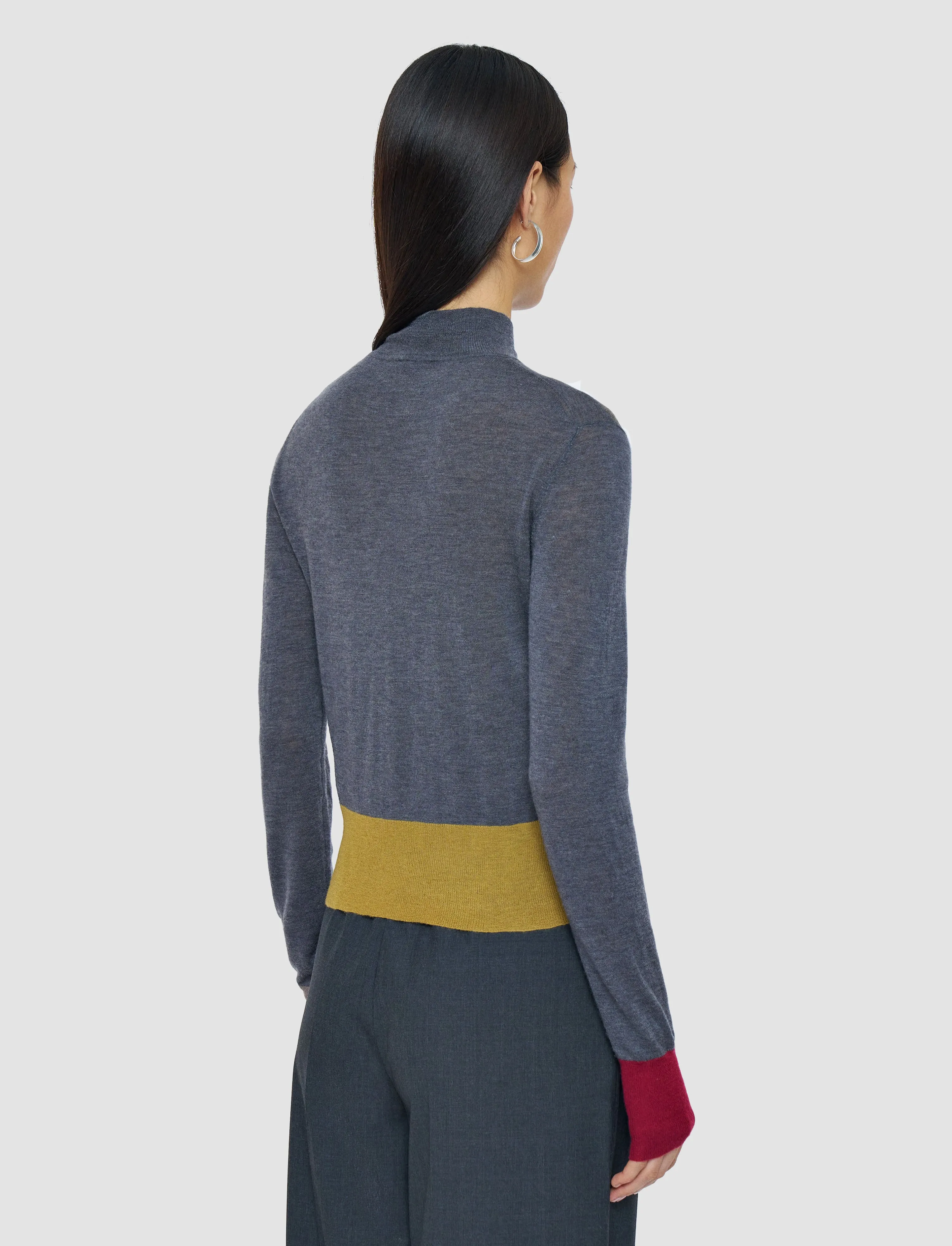 NonIrritating Stitching Layered Knit Overlay Cashair Mock Neck Jumper