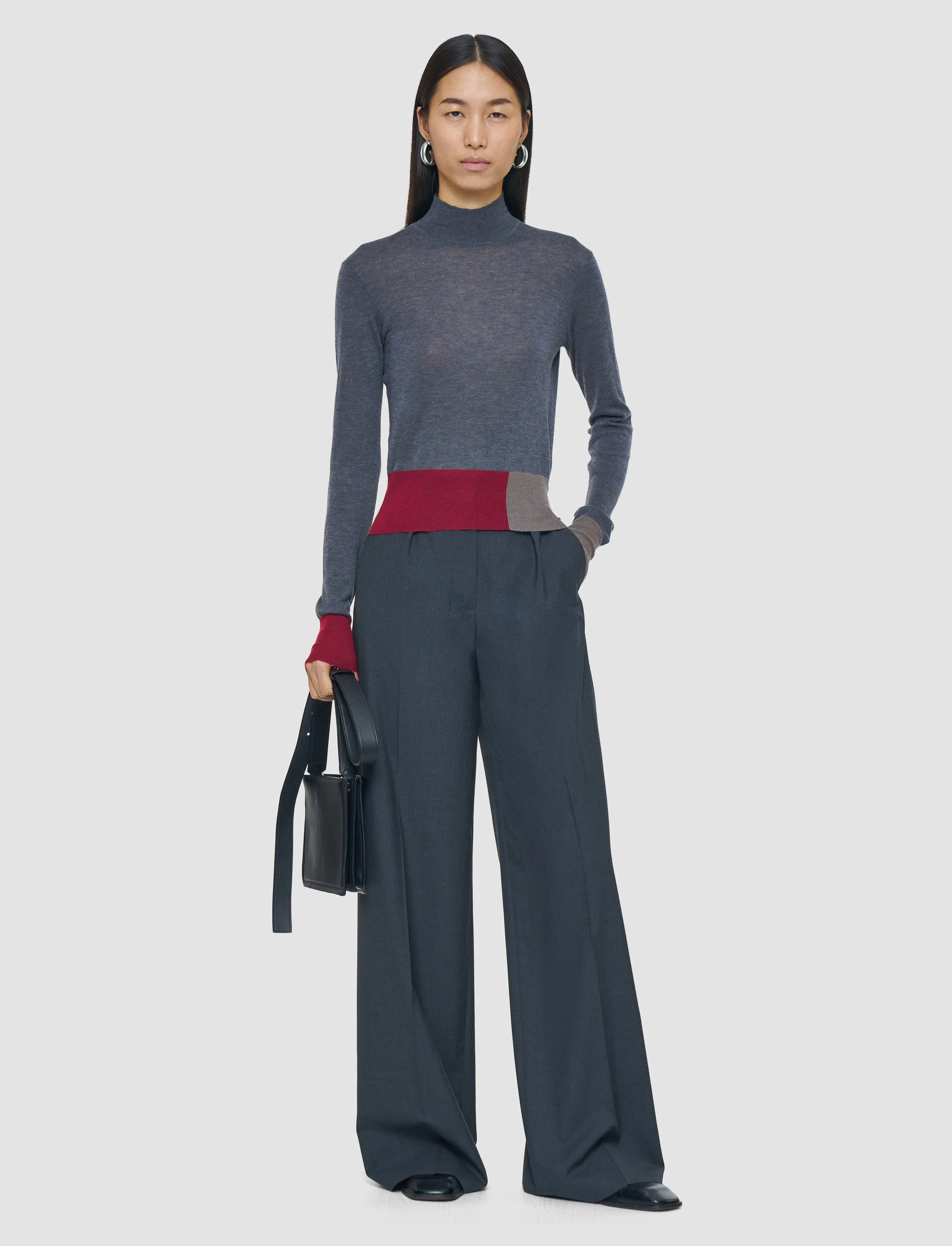 elastic waistband HeatTrapping Fibers Overlay Cashair Mock Neck Jumper