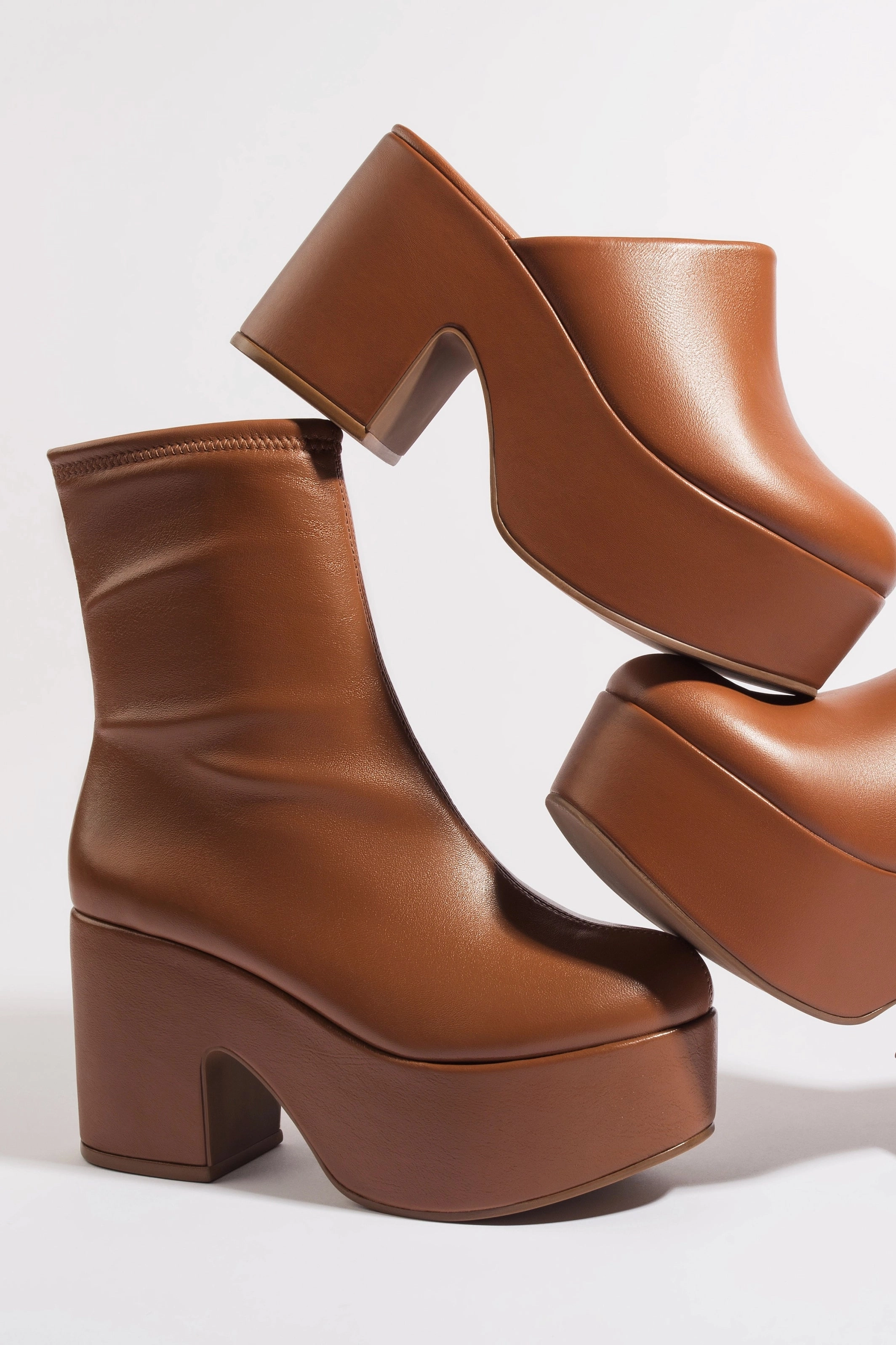 Miso Platform Boot In Caramel Stretch Leather Enhanced grip