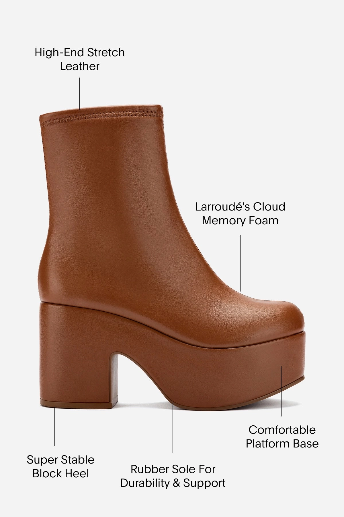 Miso Platform Boot In Caramel Stretch Leather Sport Active Dock Easy
