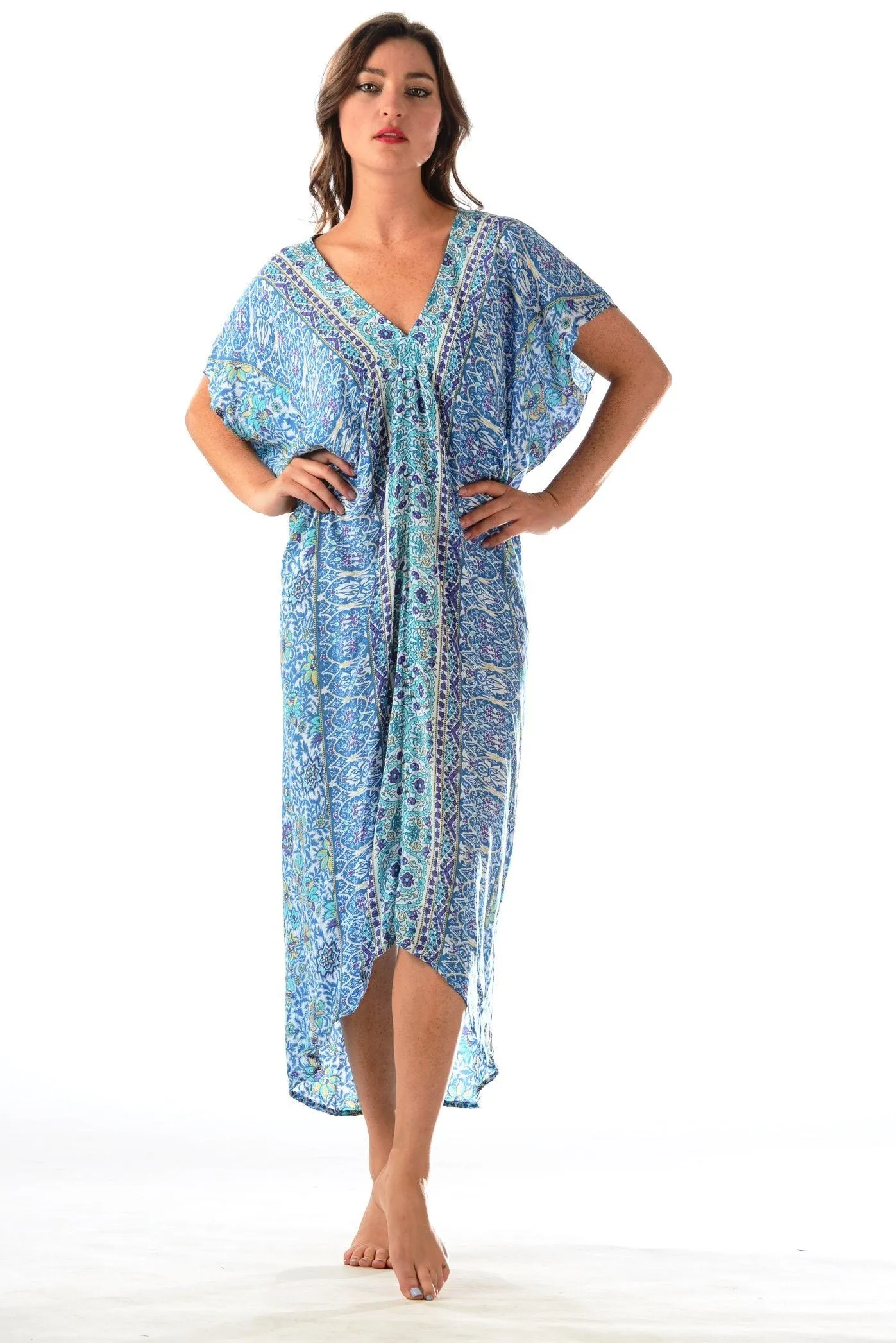 Santorini Kaftan / Blue-Violet Feminine Mood High low hem