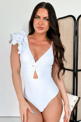Fade Resistant Dyes Splash Out One Piece Ruffle Sleeve Swimsuit (White)