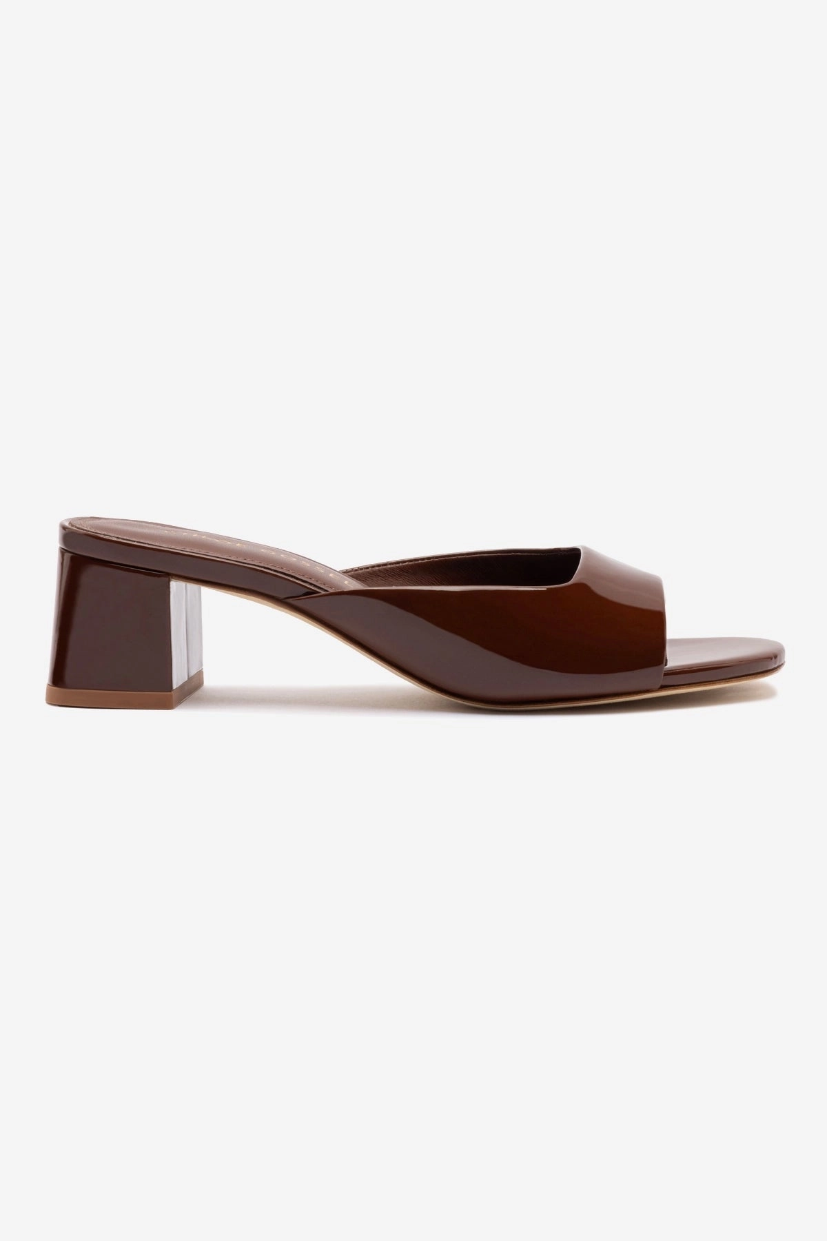Chloe Gosselin by Larroud Anah Mule In Brown Patent Leather Cold Guard