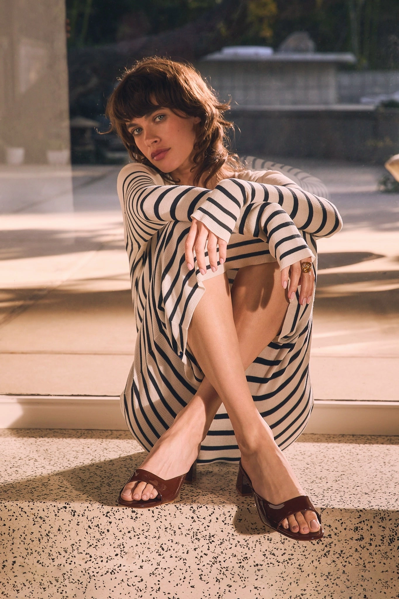 Shock Dispersing Plate Work Ready Chloe Gosselin by Larroud Anah Mule In Brown Patent Leather