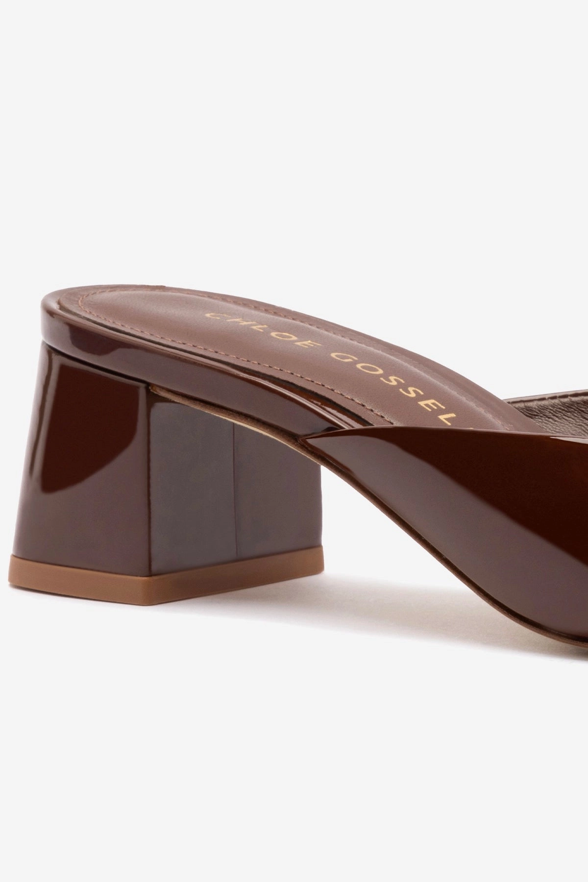 Chloe Gosselin by Larroud Anah Mule In Brown Patent Leather Velvet Rich