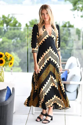 Perfectly Tailored Daphne Dress / Khaki Zig Zag