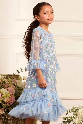 AntiOdorTechnology Layered Ply Construction Sequin Bloom Kids Dress