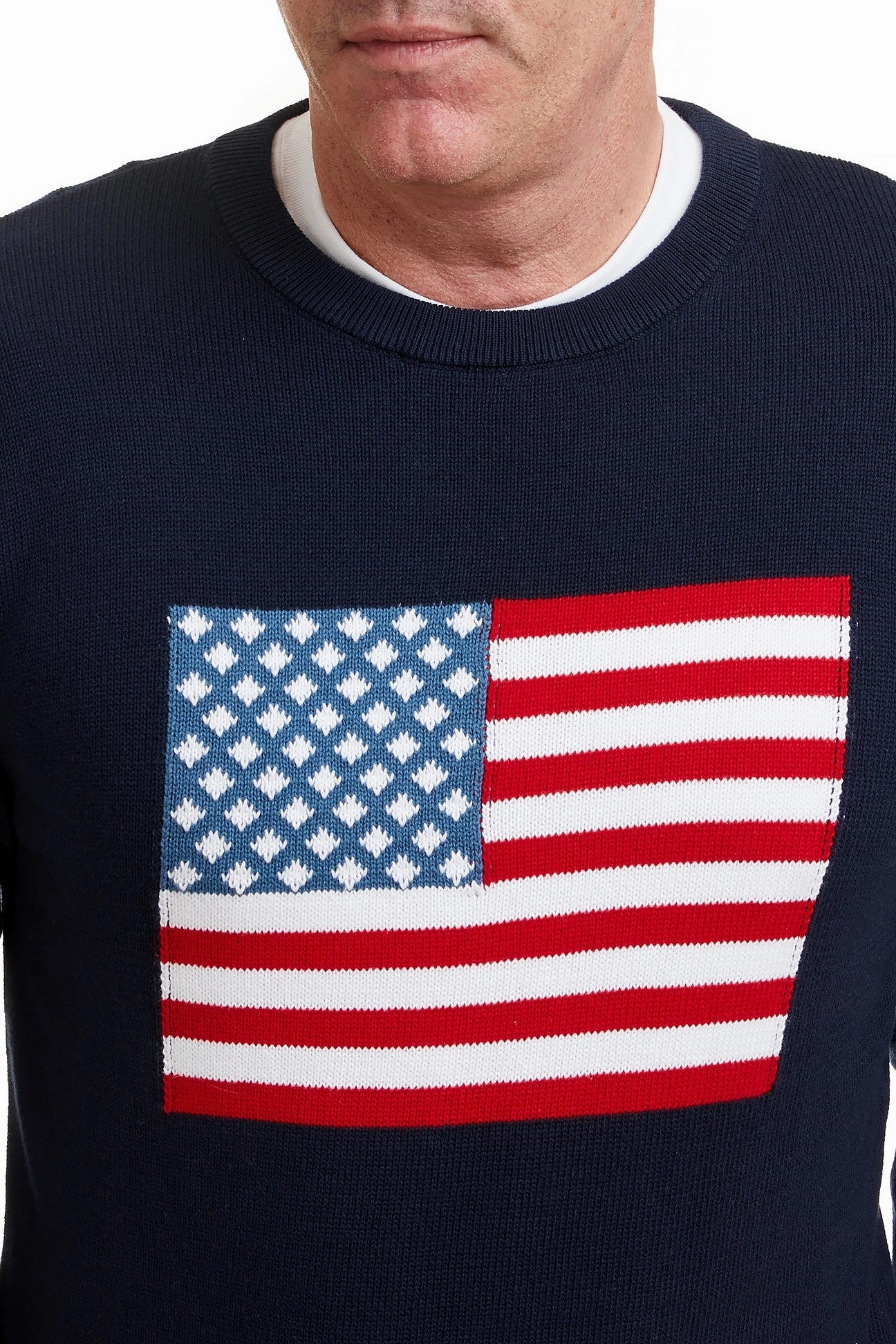 Breathable fabric Crew Neck Sweater Navy with American Flag