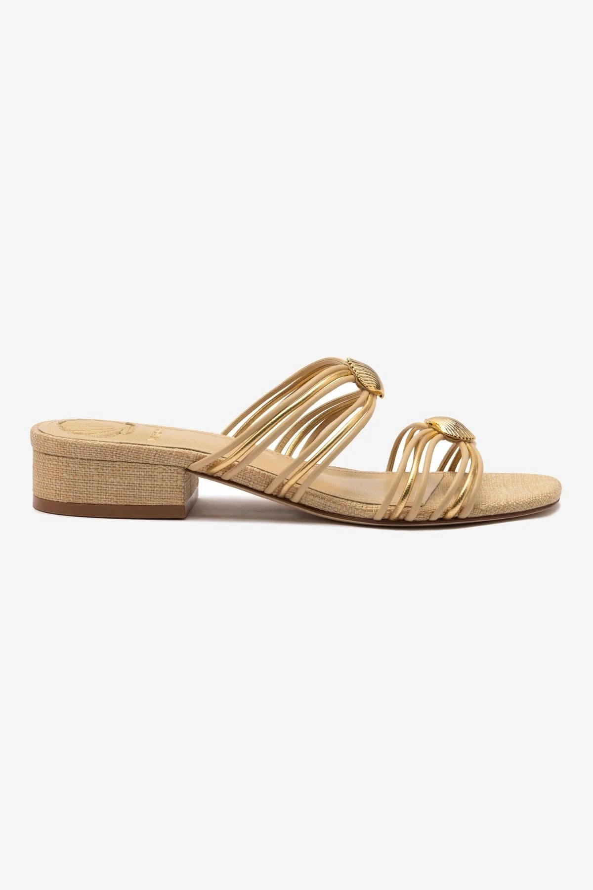 Shelly Flat Mule In Beige Raffia Easy To Clean Mesh Upper