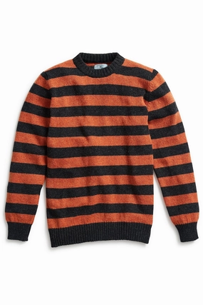 Shetland Crewneck Sweater Grey & Burnt Orange Stripe Bold-Prints Swim Gear