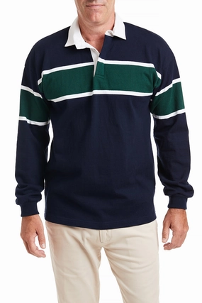 Swim Gear Odor Resistant Textile Castaway Rugby Shirt Navy & Green Team Stripe