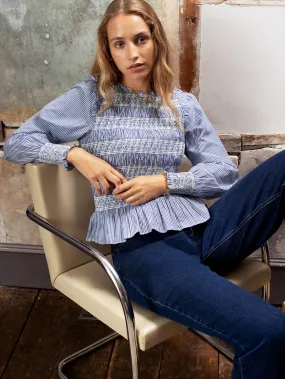 Shirred Embroidered Striped Cotton Blouse EcoFriendlyTexture