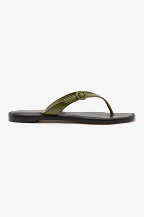 Mary Kate Flat Sandal In Seaweed Leather Clear Glow