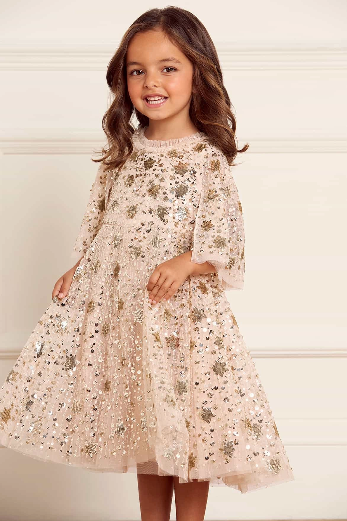 Shooting Stars Kids Dress Curved Hemline