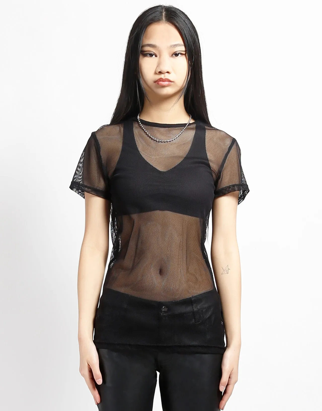 High Density Knit SHORT SLEEVE FISHNET BLACK