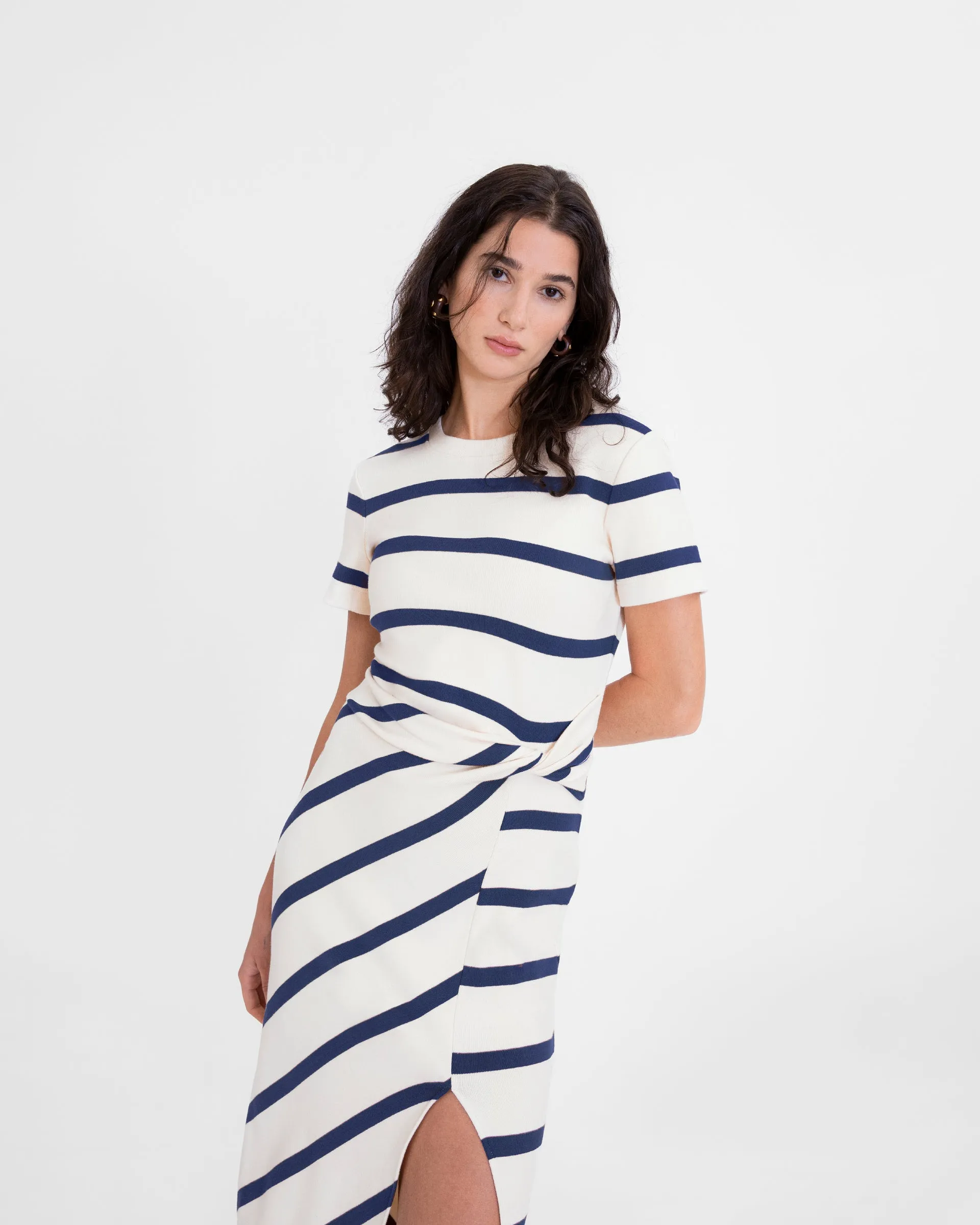 Water Repellent Finish Short Sleeve Striped Cody Dress