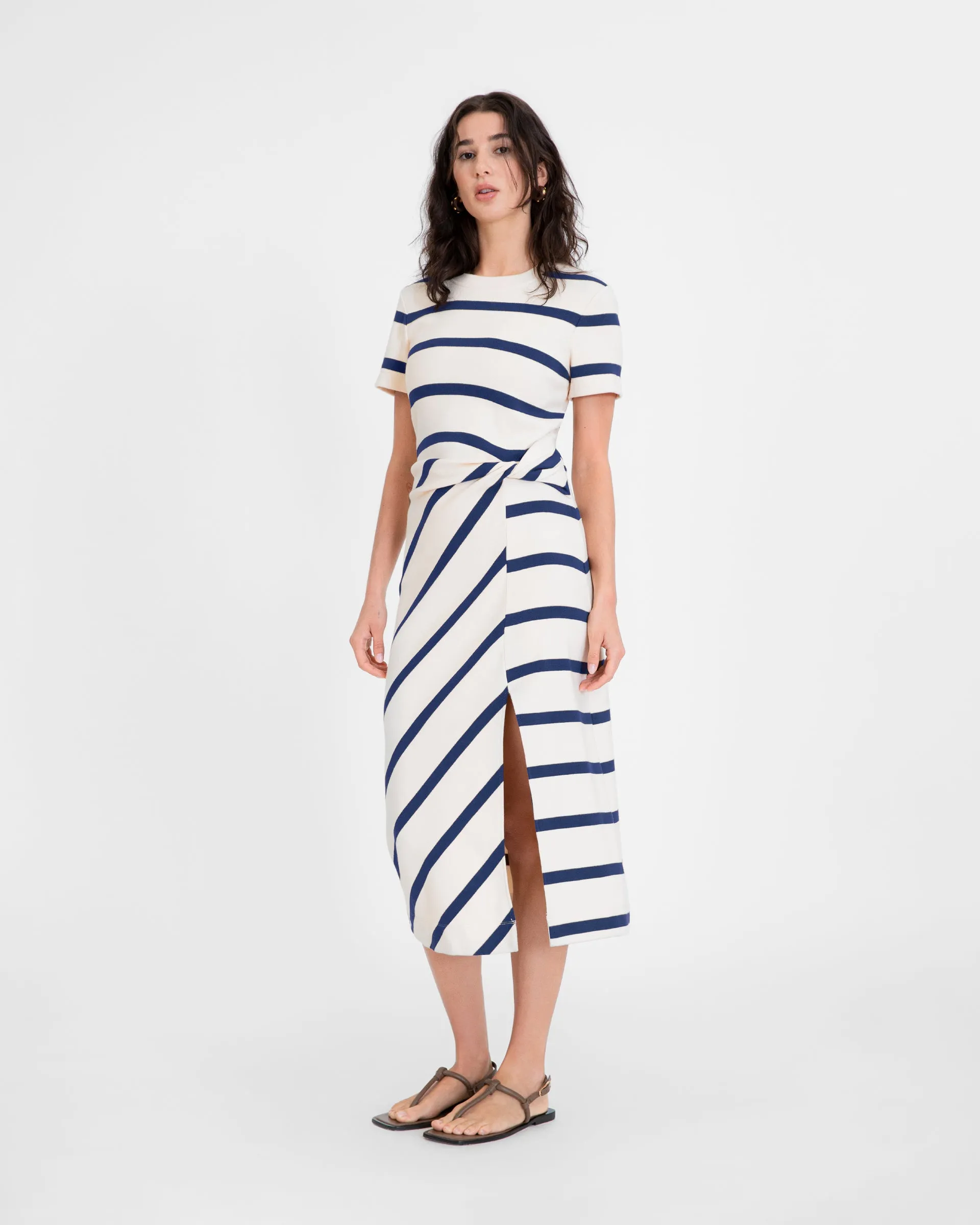 Short Sleeve Striped Cody Dress Midweight Feel Cashmere Blend