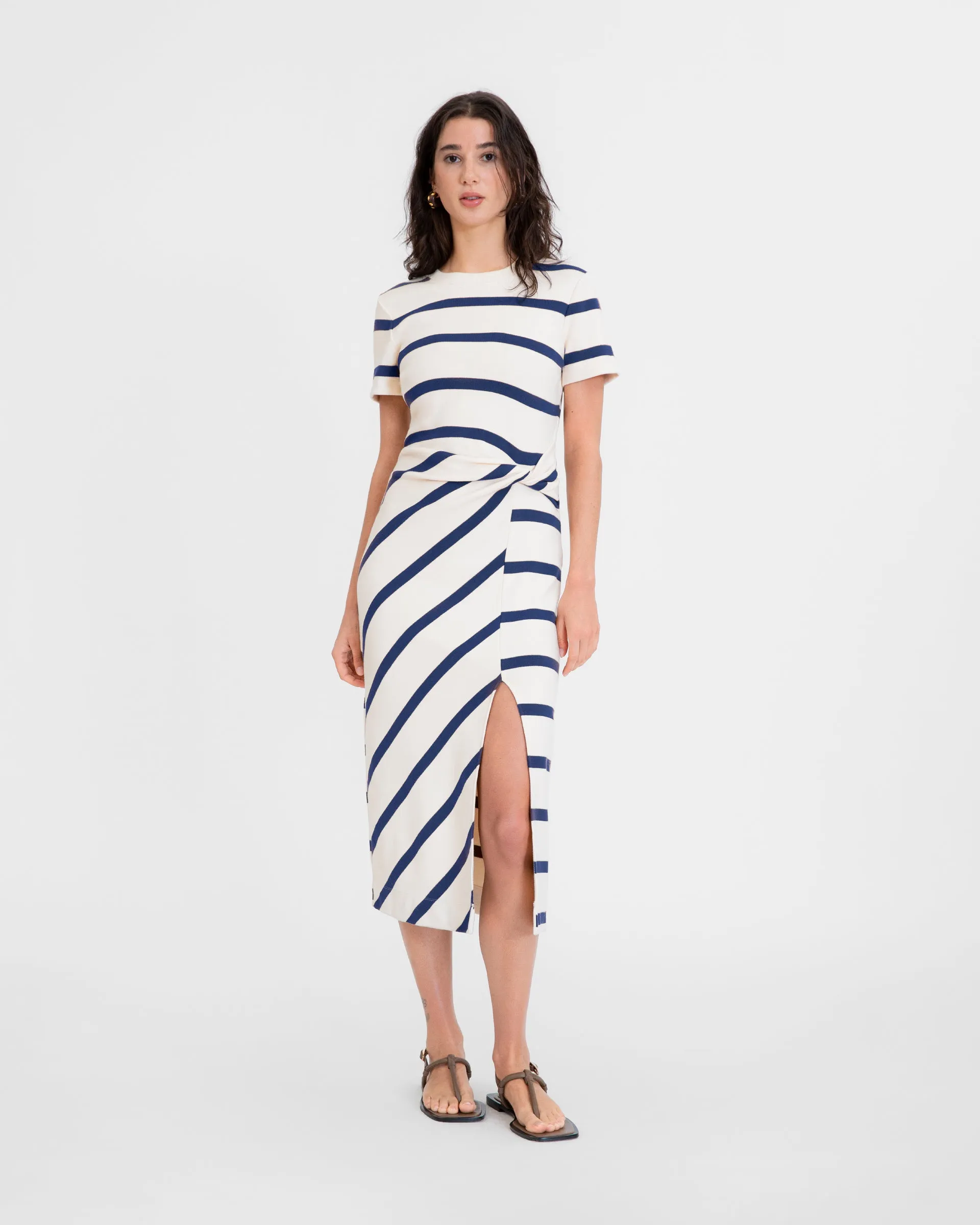 Short Sleeve Striped Cody Dress Layered Collar Option