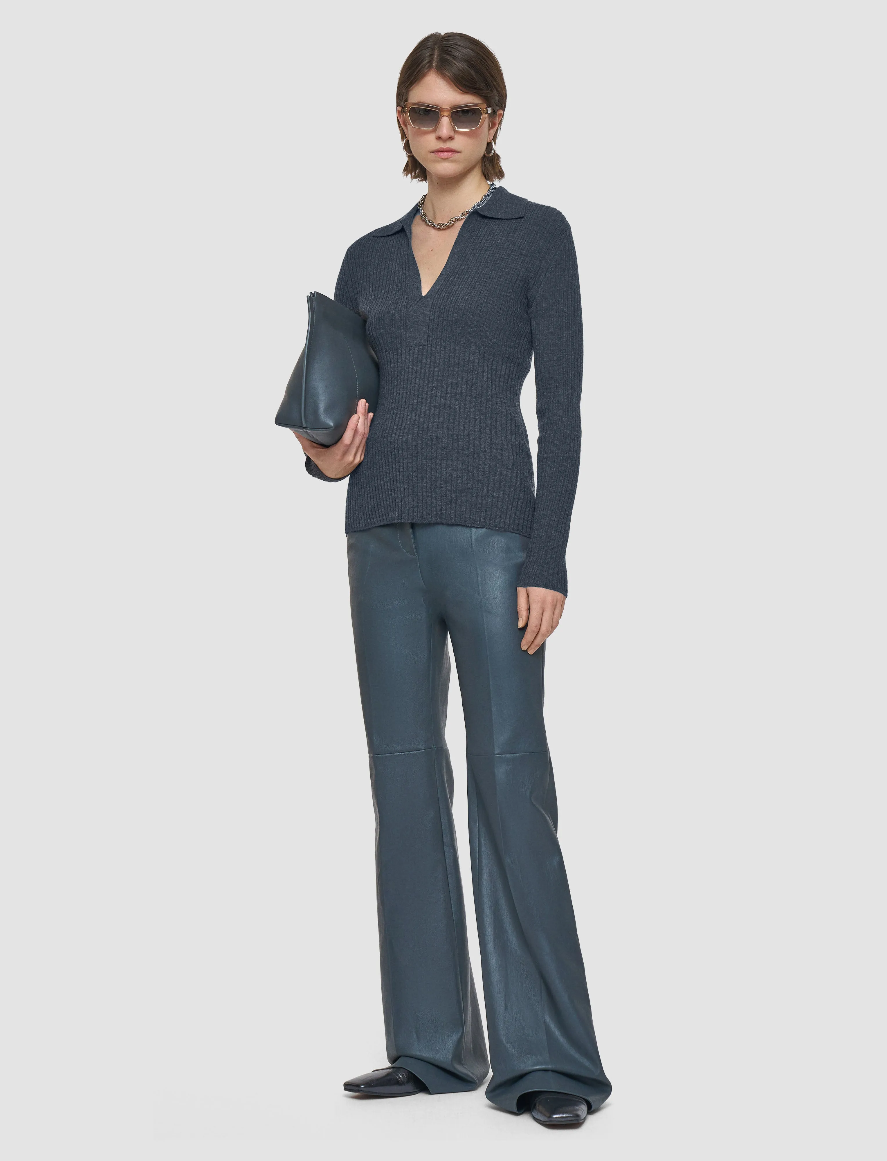 Shrink Resistant Treatment FrictionReduced Sleeve Construction Merino Rib Knit Polo Top