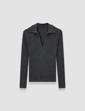 Merino Rib Knit Polo Top Thermal Lined Cuffs SeamFree Technology