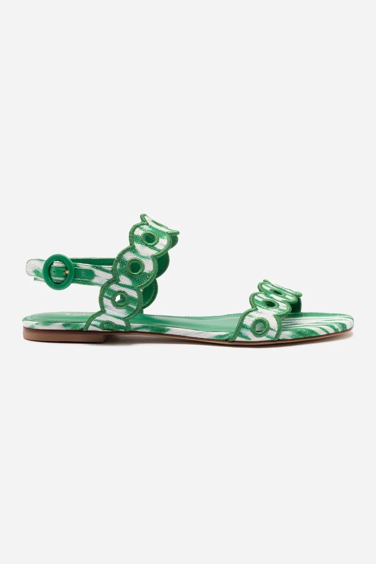 Balance Core Florence Broderie Flat Sandal In Tie Dye Evergreen Raffia