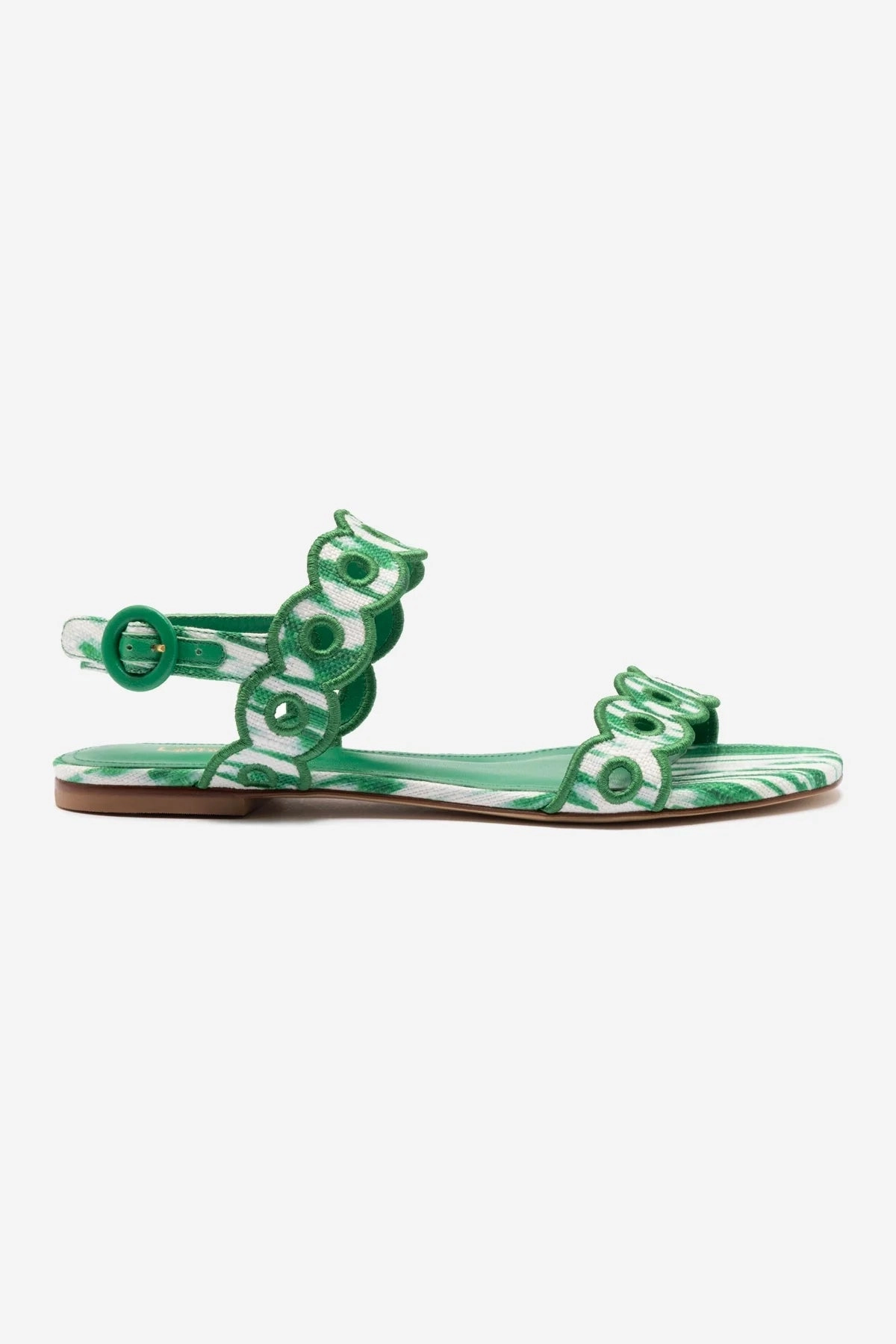 Florence Broderie Flat Sandal In Tie Dye Evergreen Raffia Busy Path