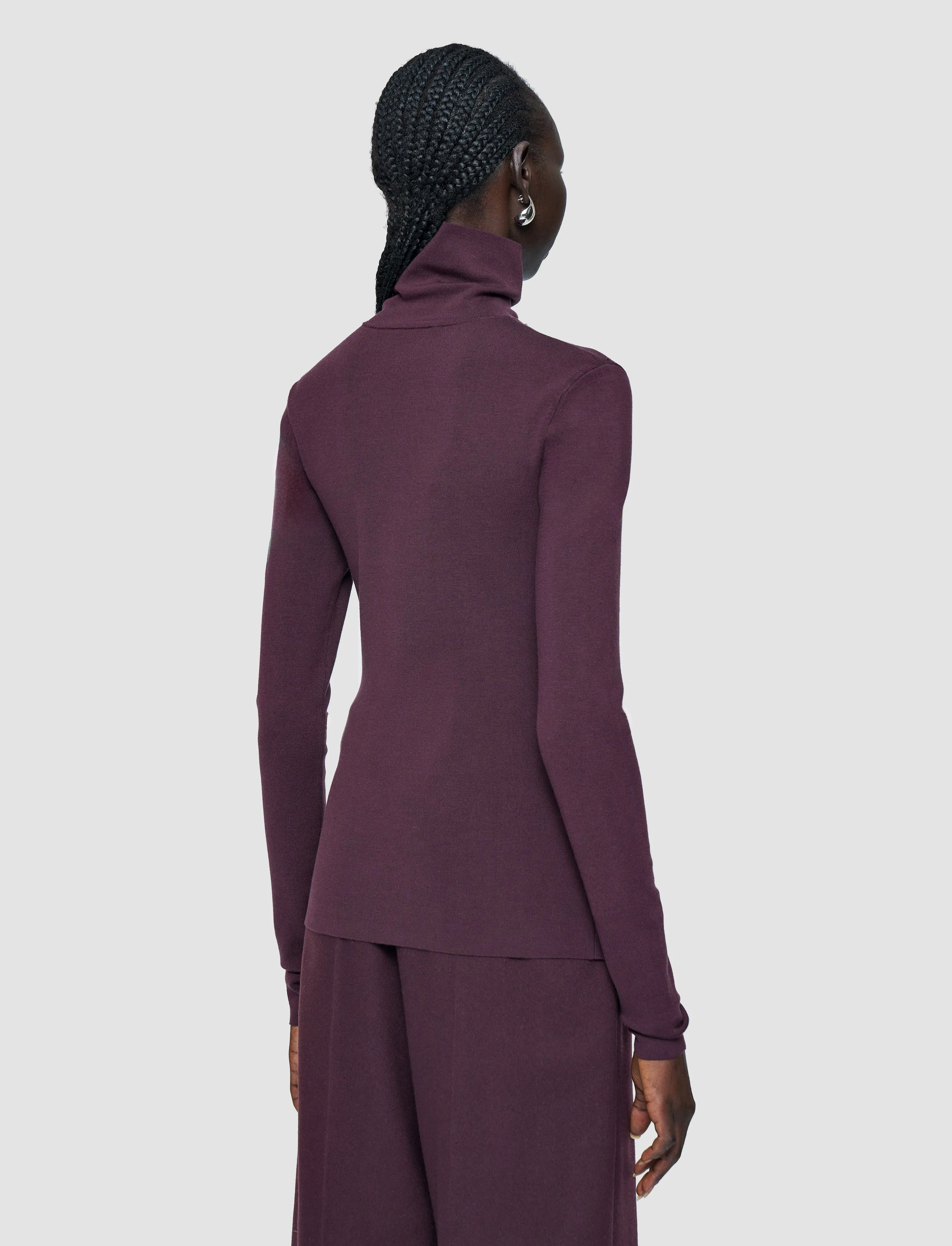 Silk Stretch High Neck Top Simple Look WaffleKnit Texture