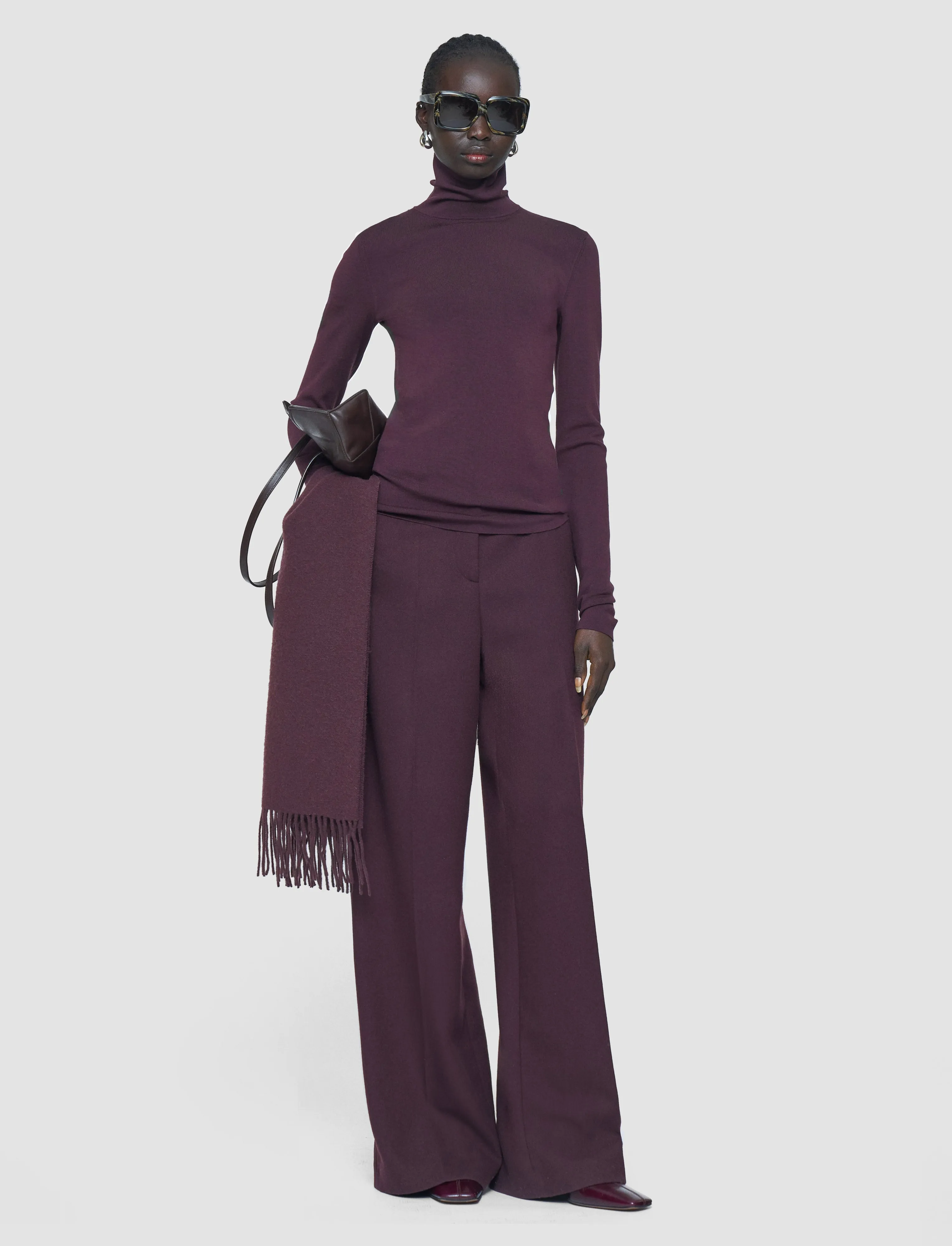 Silk Stretch High Neck Top Double Layered Cuffs