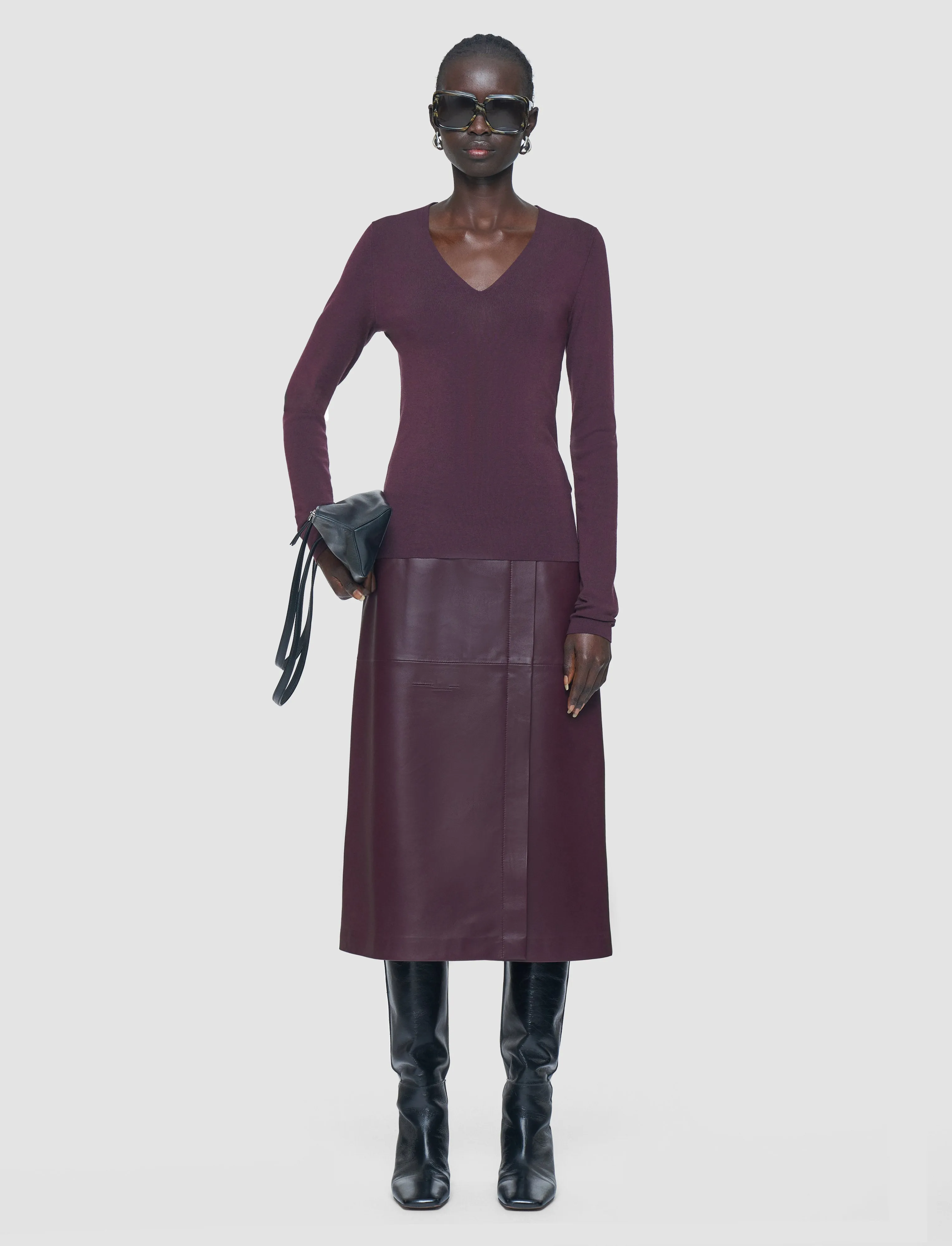 Silk Stretch V Neck Top Neutral Style