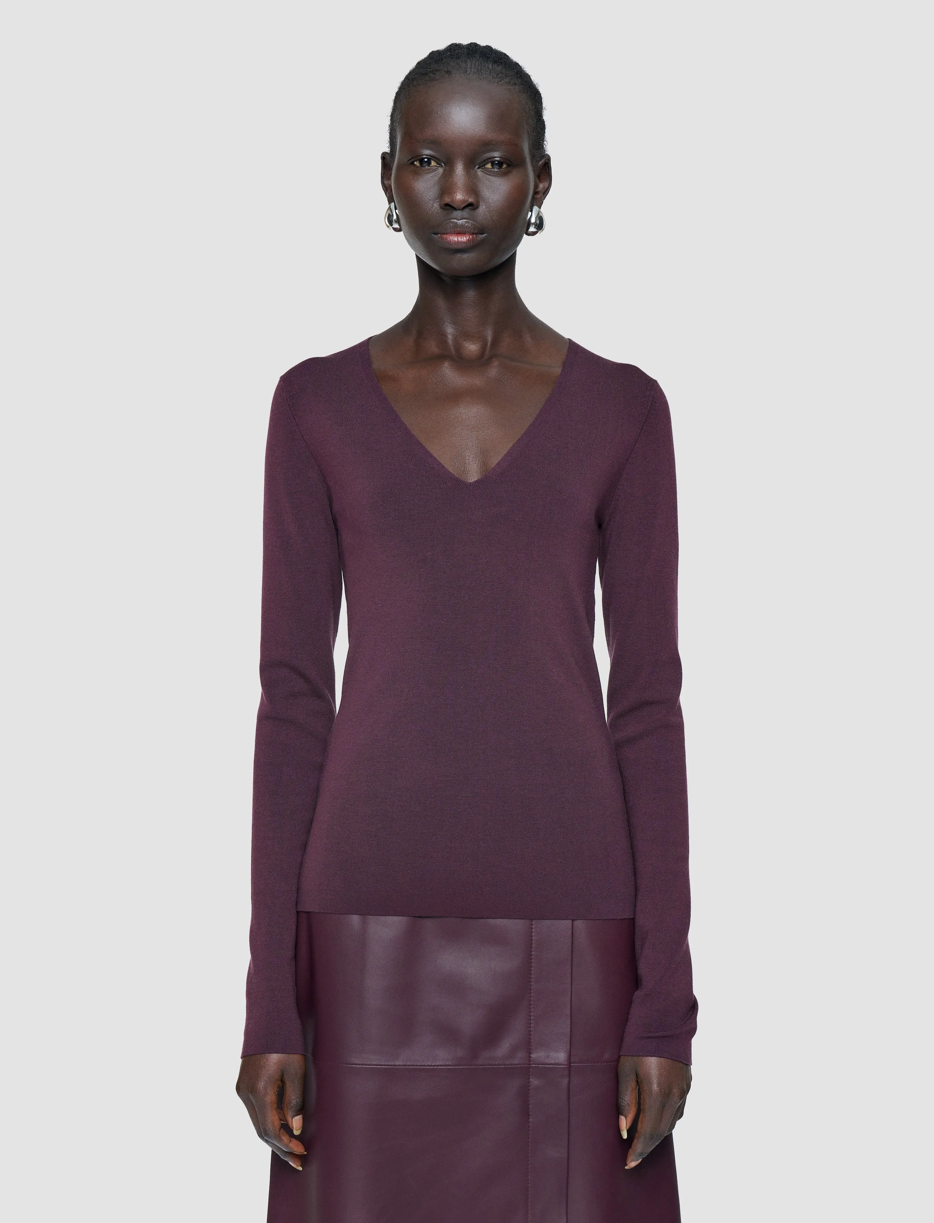 Silk Stretch V Neck Top Light Warmth Relaxed Outfit