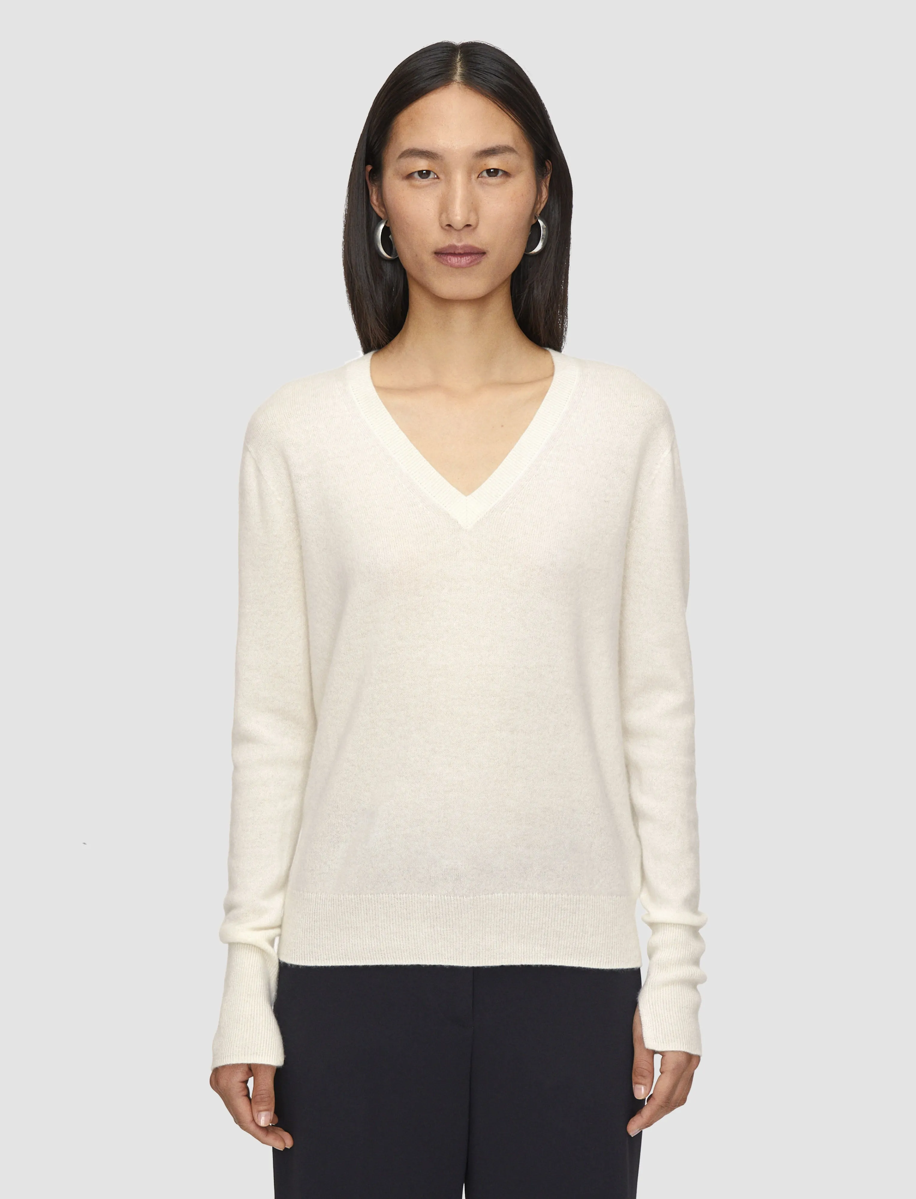 GarmentDyed Effect Light Pure Cashmere V Neck Jumper