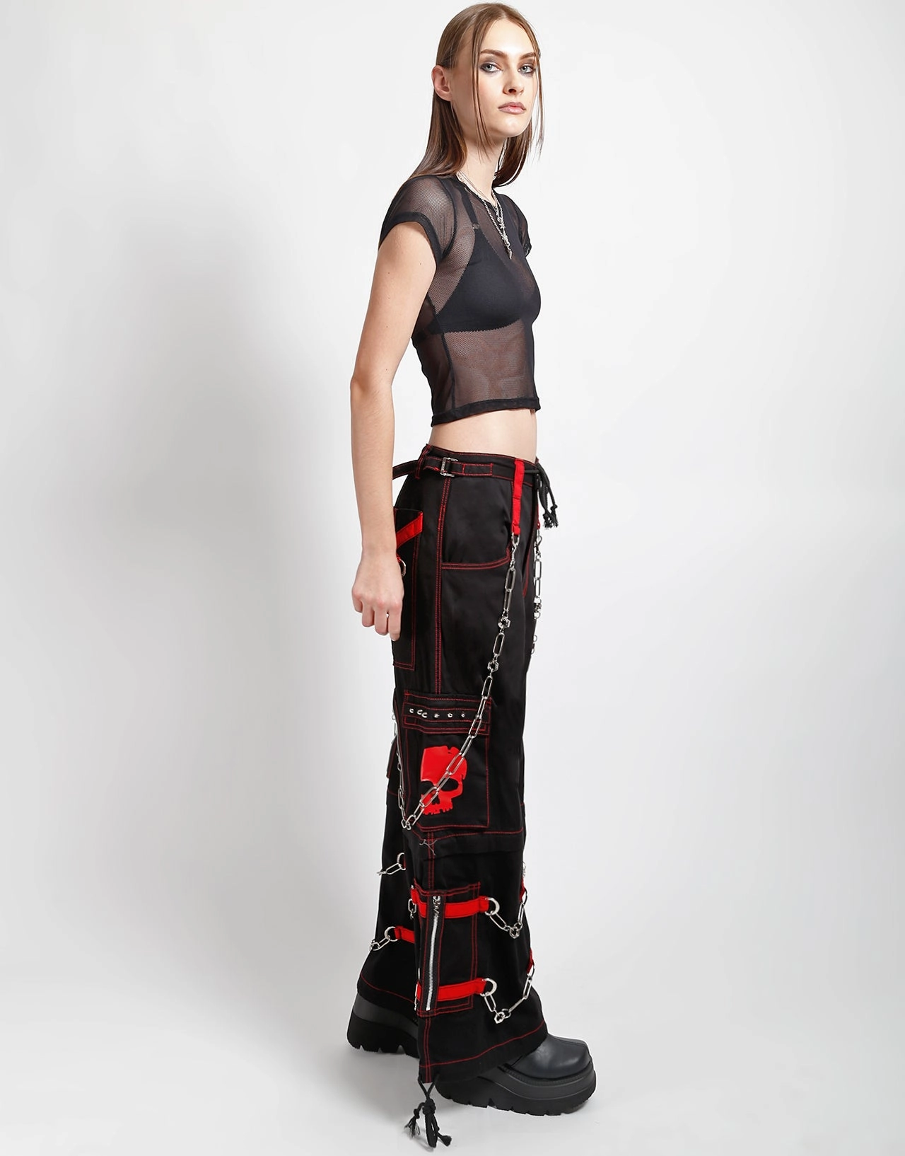 SKULL ZIP OFF PANT RED EcoFriendlyDye