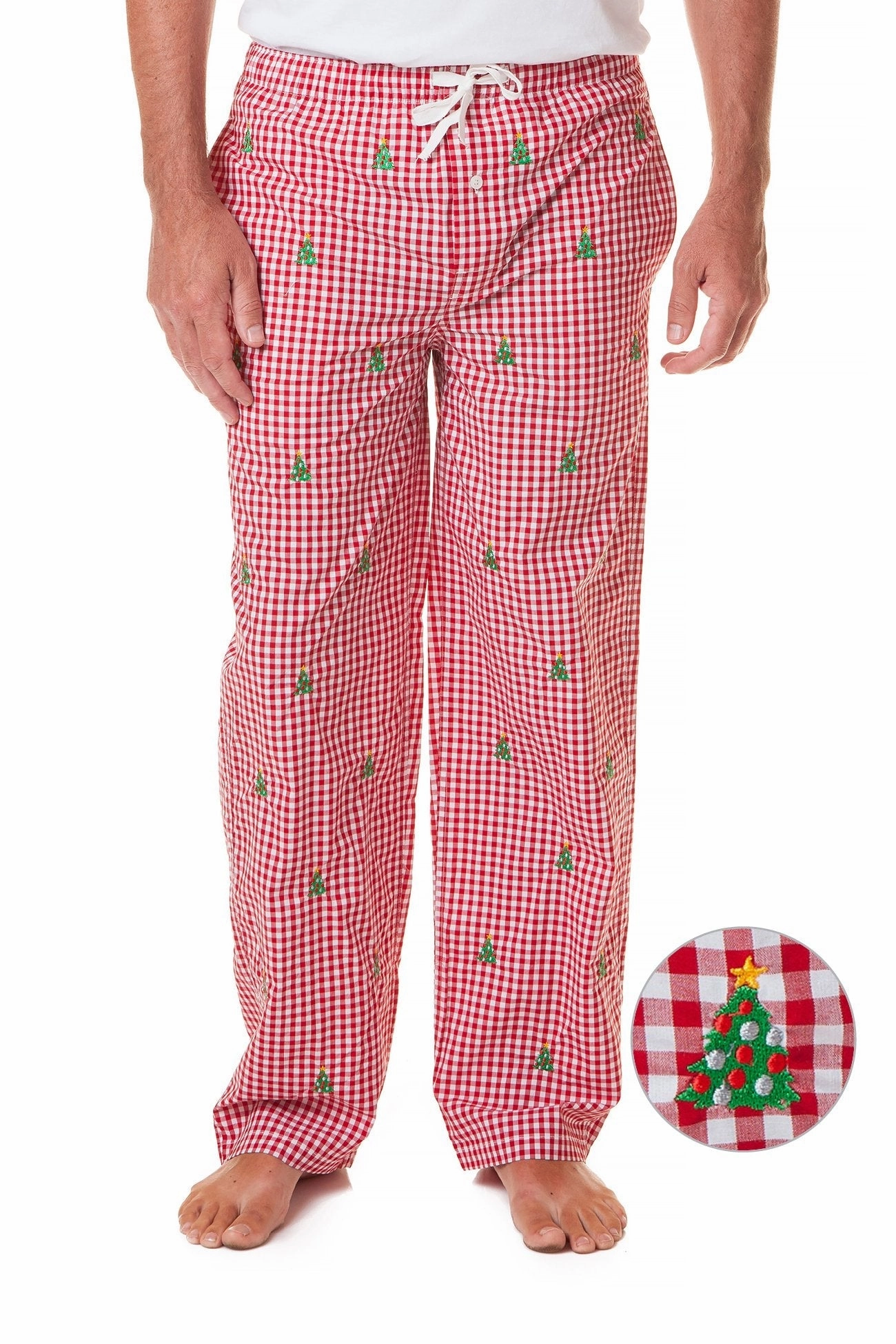 Travel Ready Fit Sleeper Pant Wide Gingham Red with Christmas Tree