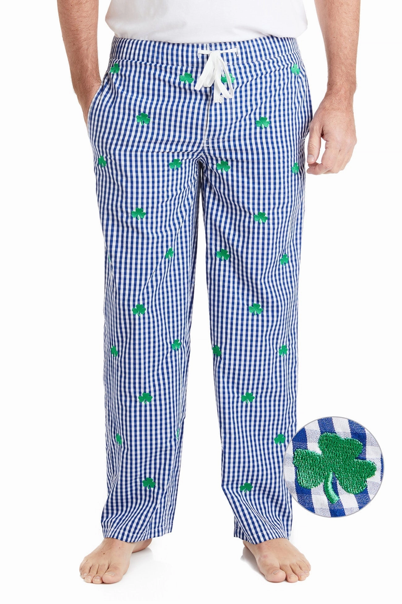 Versatile Design Sleeper Pant Wide Gingham Royal with Shamrock