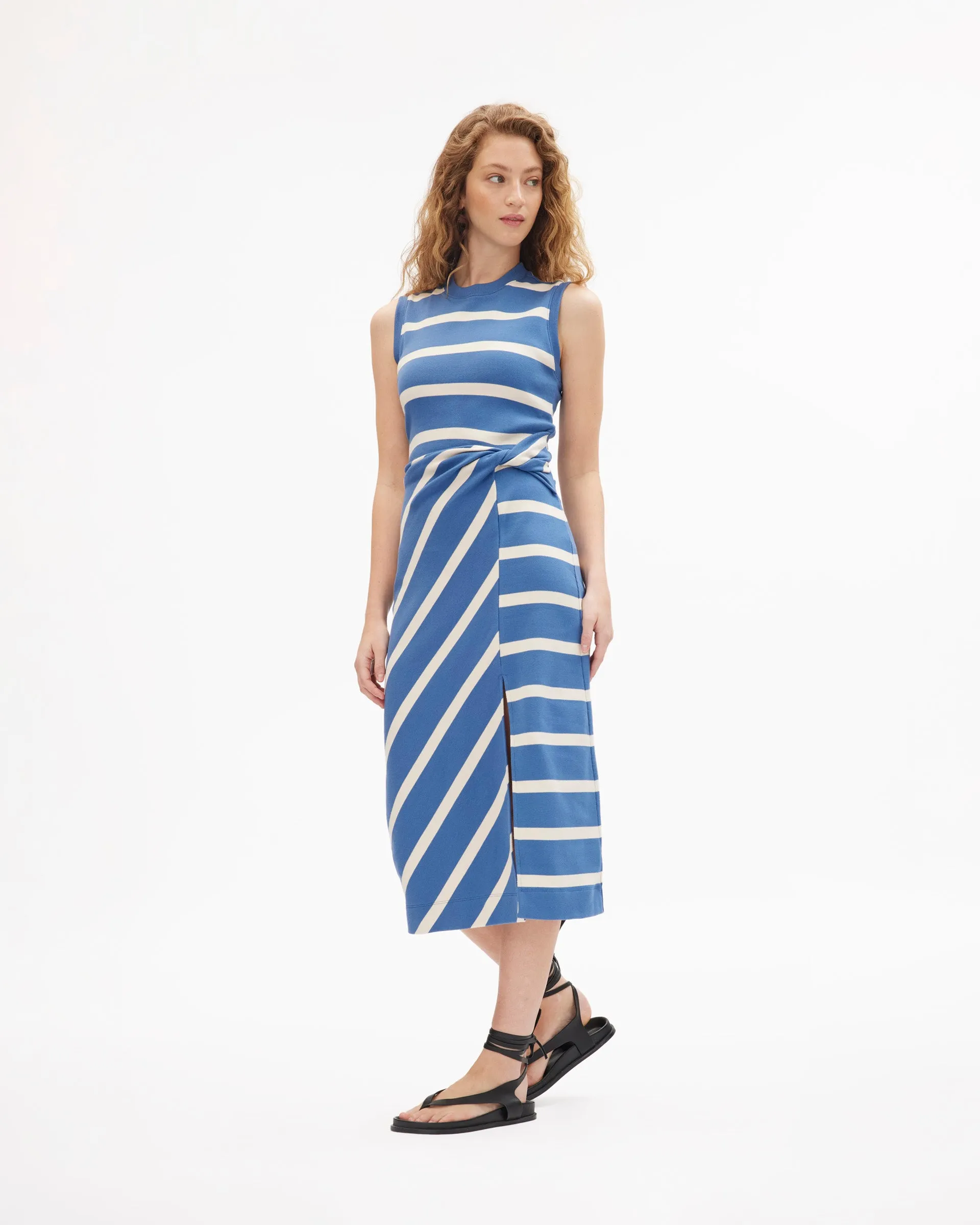 Morning Chill Garment Dyed Process Sleeveless Striped Cody Dress