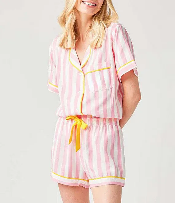 Breathable Design Katie Kime Retro Stripe Pajama Shorts Set in Pink
