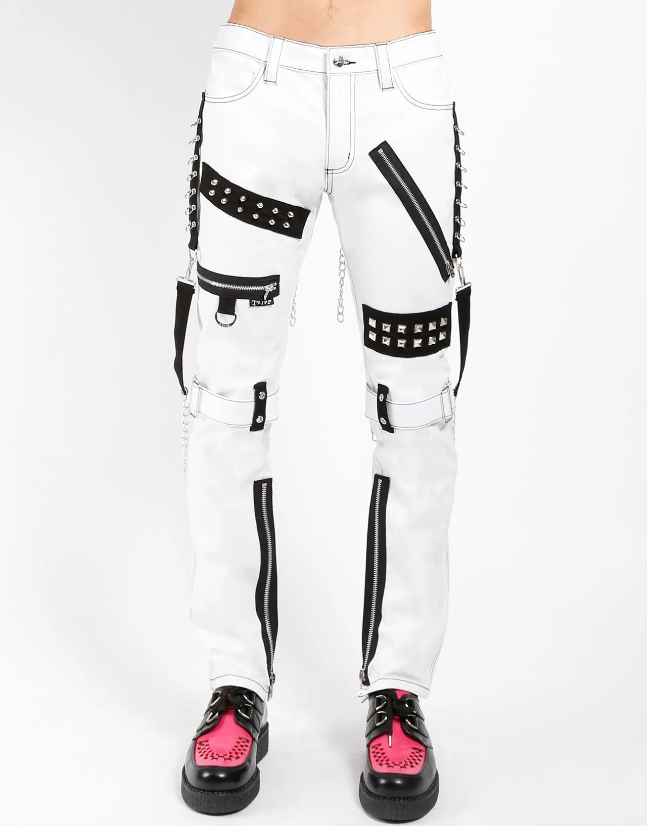 STUDDED BONDAGE PANT WHITE All Purpose Fit High-waisted fit