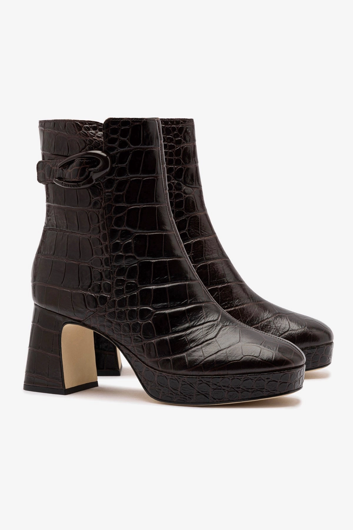Dolly Verona Low Boot In Croco Brown Leather Recycled Rubber Composite