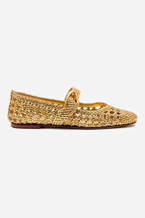 Story Glow Verona Macrame Ballet Flat In Gold Metallic Leather