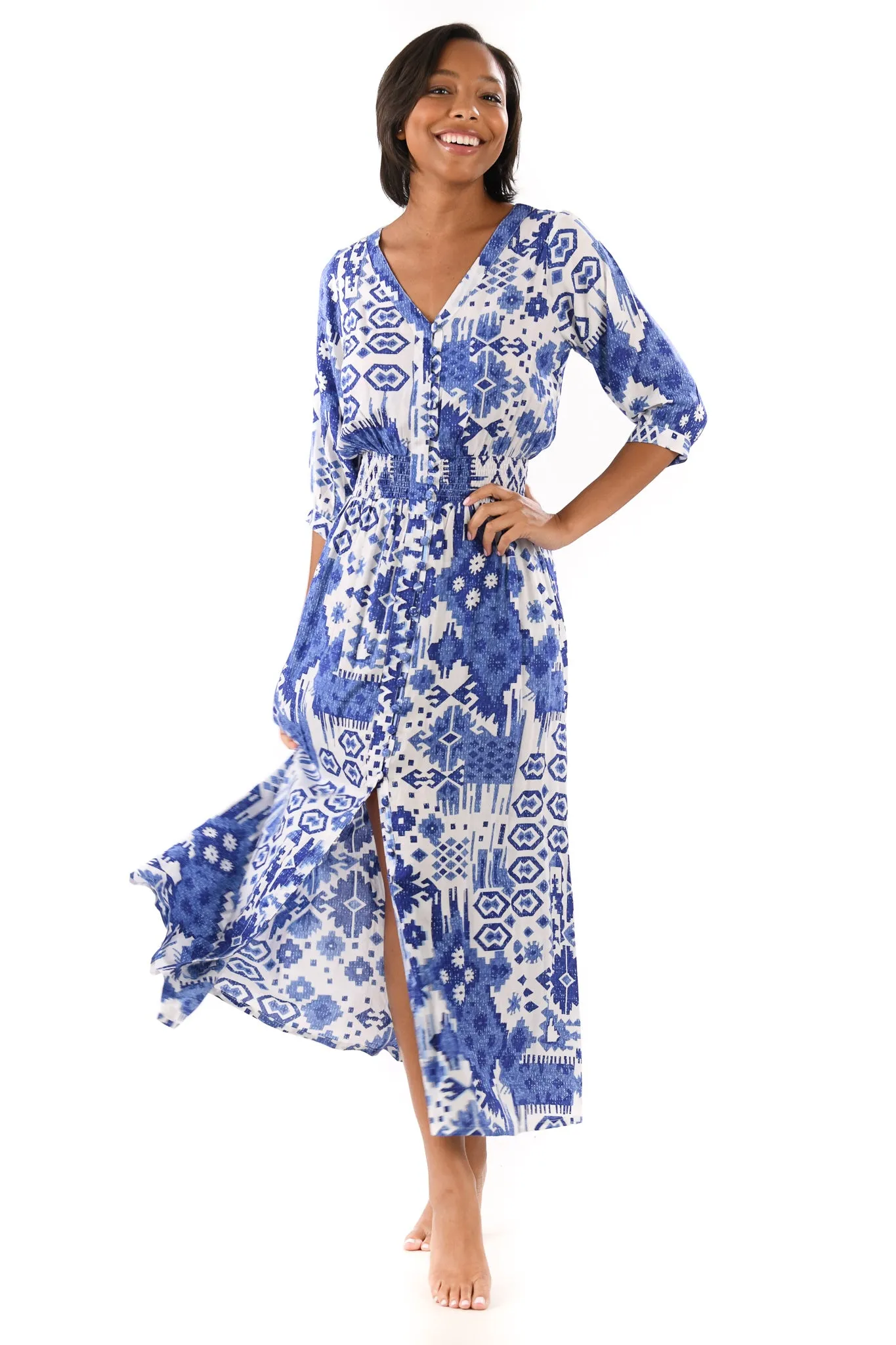 Kelsey Dress / Indigo Ikat Modern Comfort Lightweight Feel